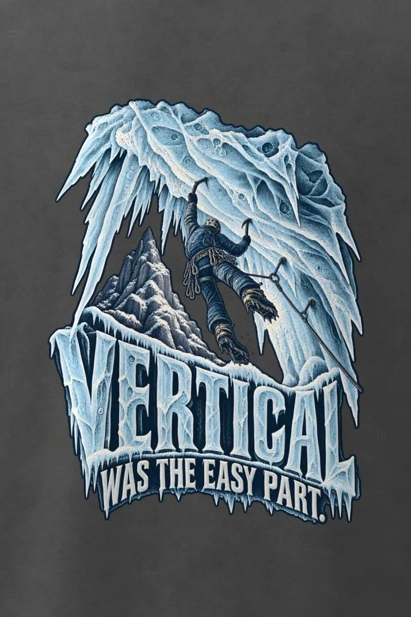 "Vertical Was the Easy Part" Men’s Oversized Heavyweight Crewneck T-Shirt - the graphic up close