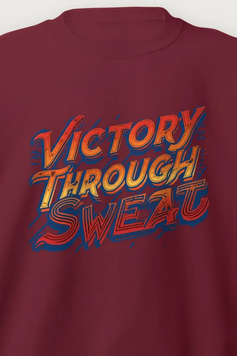 "Victory Through Sweat Stack" Heavy Blend Unisex Crewneck Sweatshirt - the graphic up close