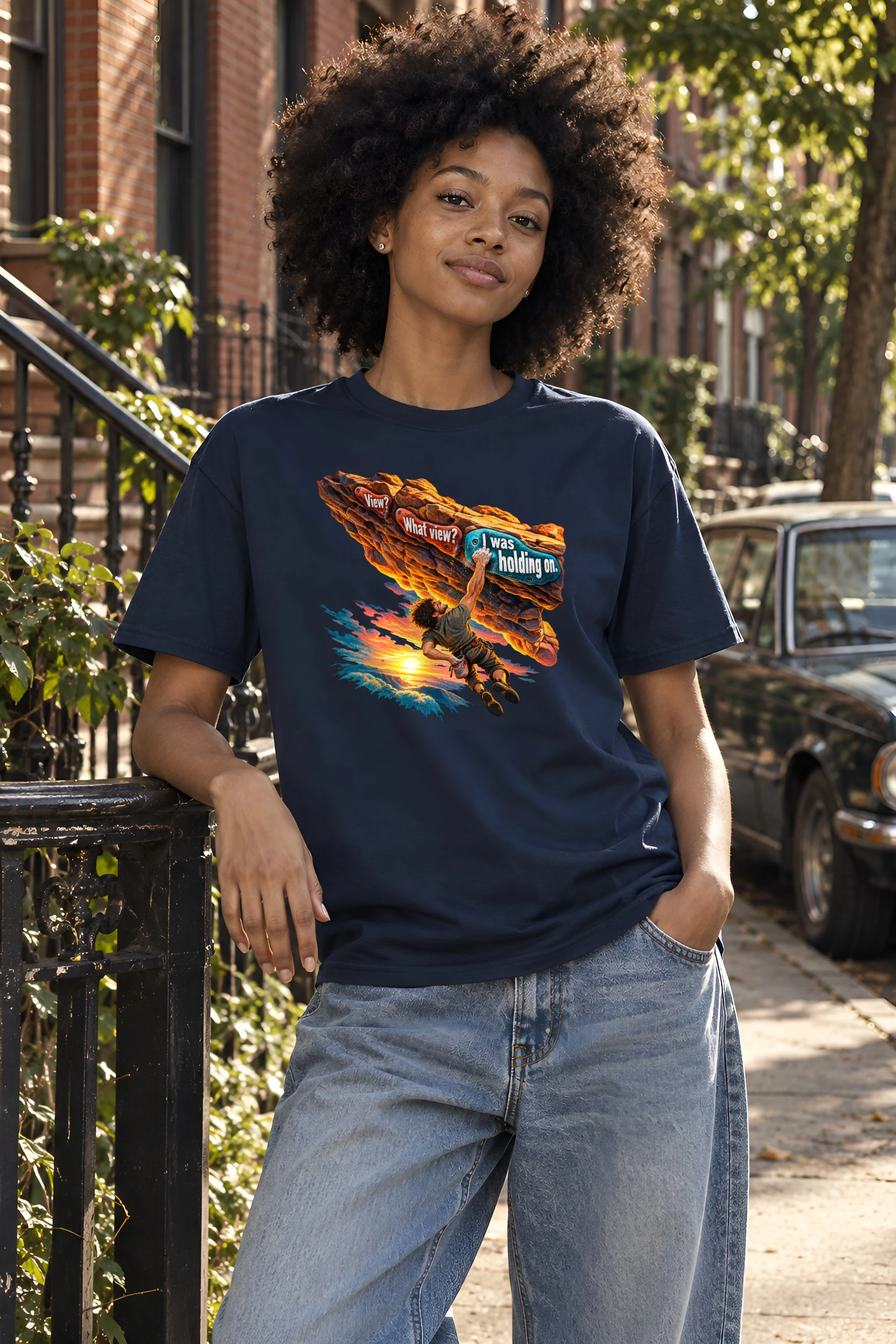 "View? What View? I Was Holding On" Heavyweight Unisex Crewneck T-shirt