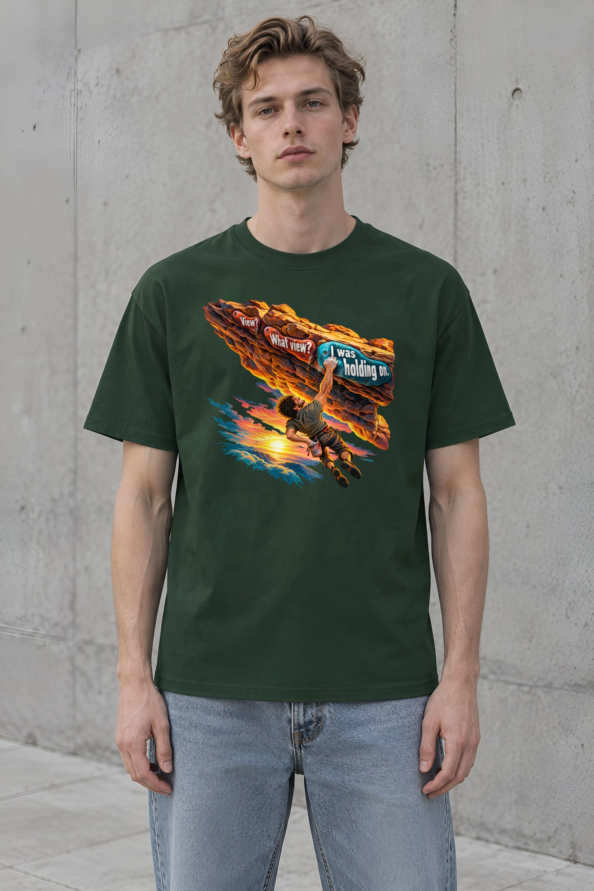 "View? What View? I Was Holding On" Heavyweight Unisex Crewneck T-shirt