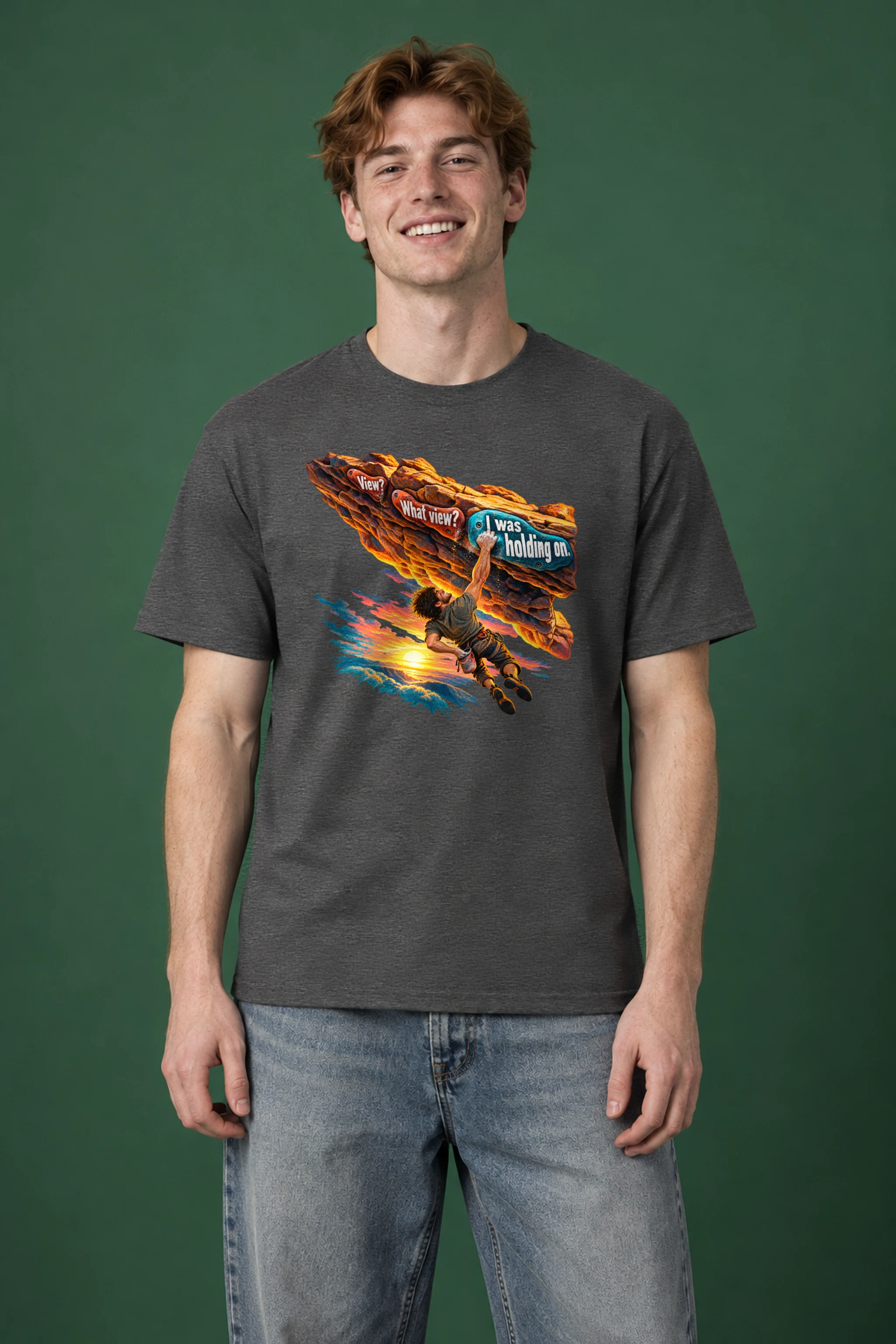 "View? What View? I Was Holding On" Heavyweight Unisex Crewneck T-shirt