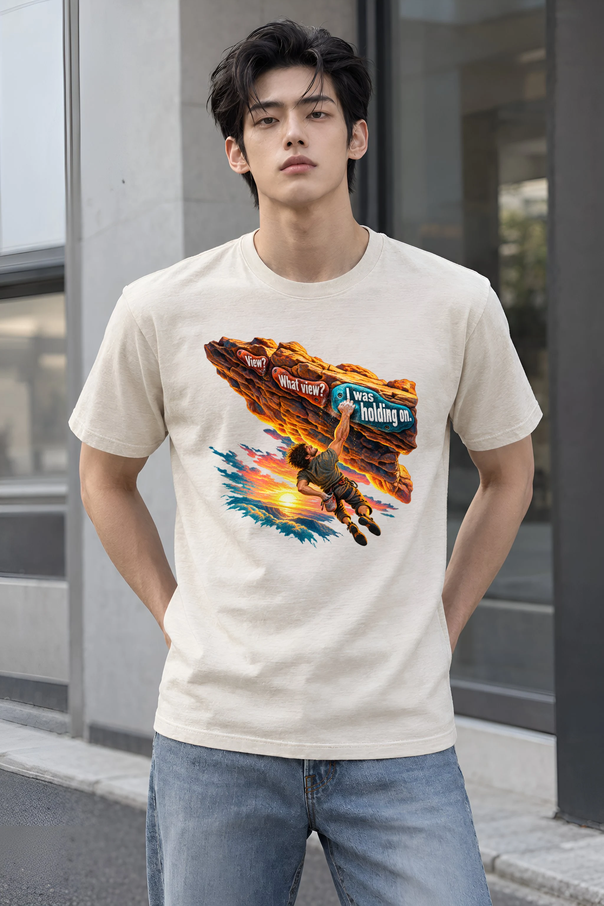 "View? What View? I Was Holding On" Heavyweight Unisex Crewneck T-shirt