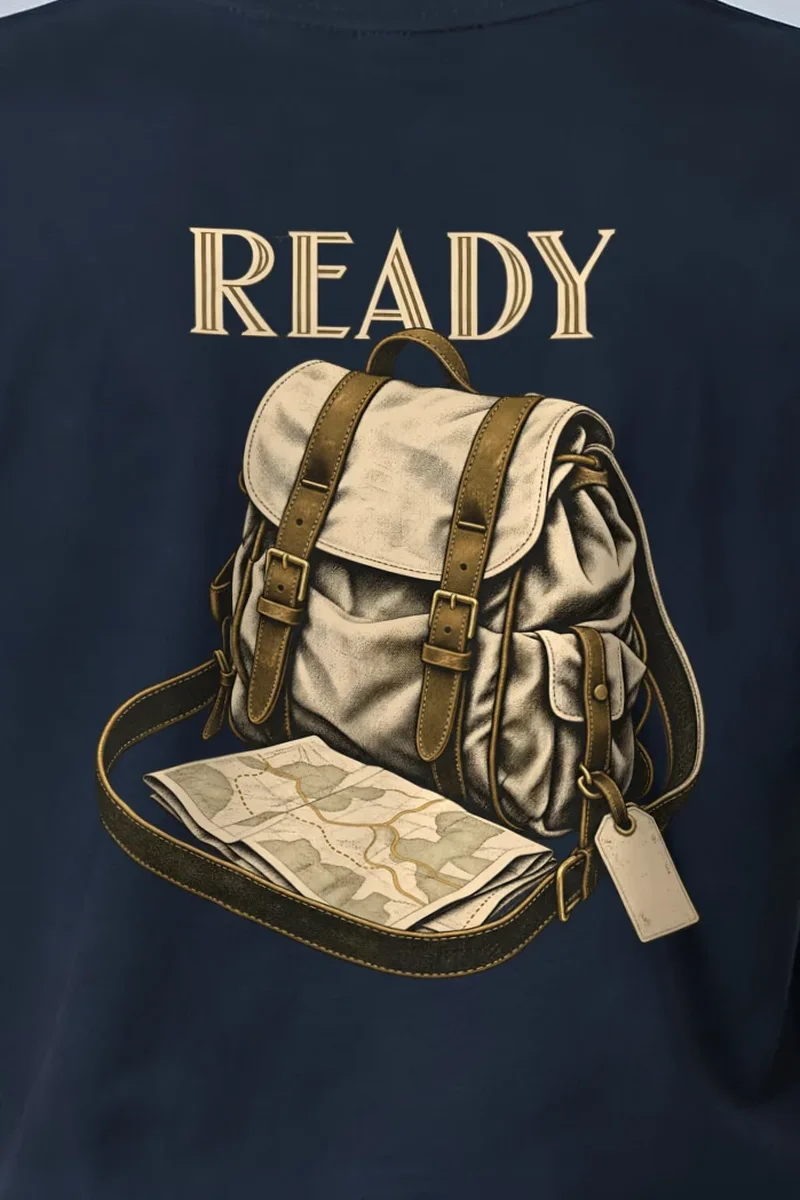 "Vintage Hiking Backpack" Heavyweight Unisex Crewneck T-shirt - the graphic up close