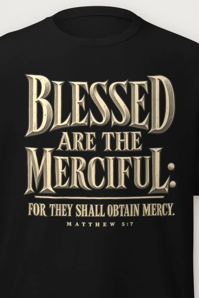 "Vintage Mercy Letterpress" Heavyweight Unisex Crewneck T-shirt - the graphic up close