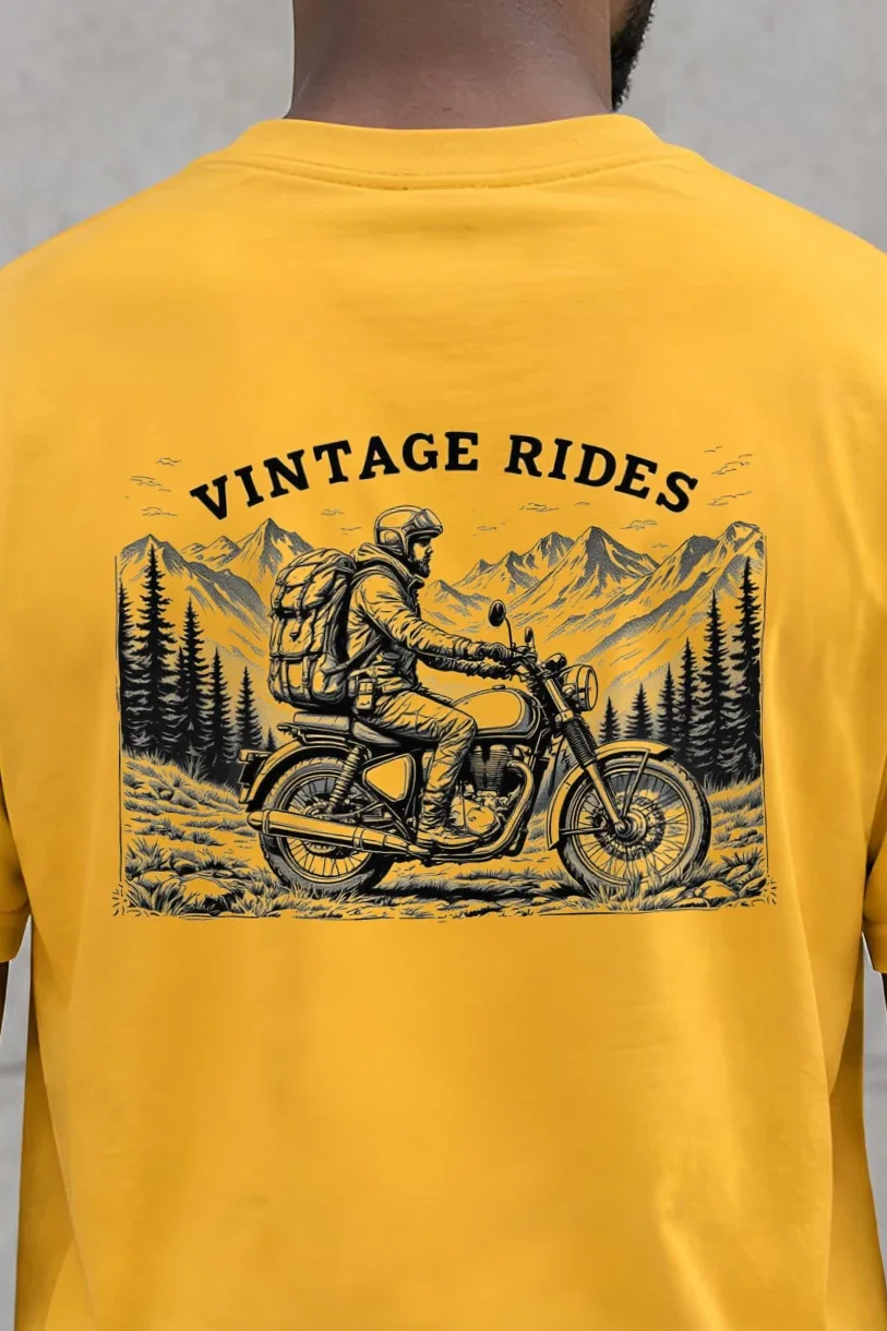 "Vintage Rides" Heavyweight Unisex Crewneck T-shirt - the graphic up close