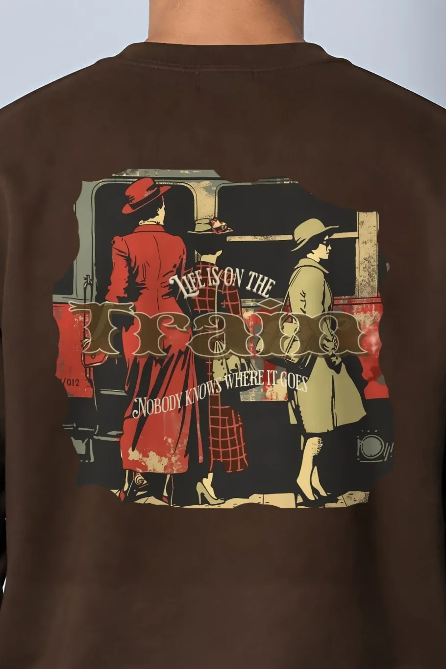 "Vintage Train Travelers" 1 Crewneck Sweatshirt - the graphic up close