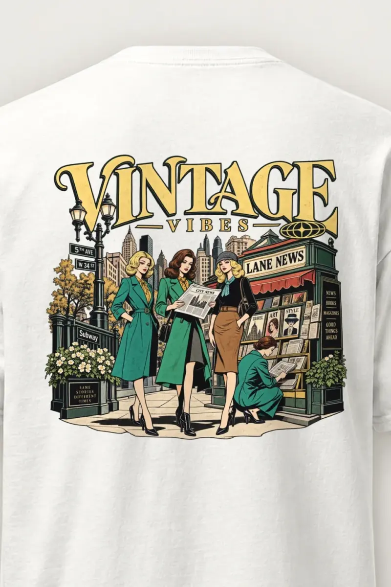 "Vintage Vibes Newsstand" Heavyweight Unisex Crewneck T-shirt