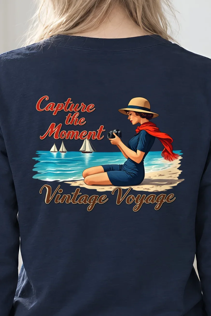 "Vintage Voyage" Unisex Longsleeve T-shirt - the graphic up close