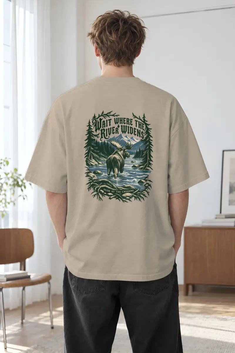 "Wait Where the River Widens" Men's Oversized Heavyweight Crewneck T-Shirt