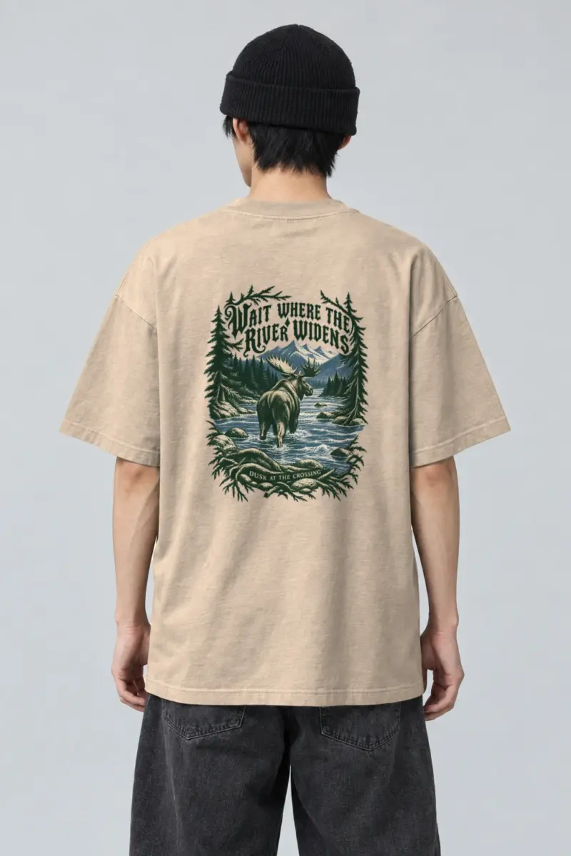 "Wait Where the River Widens" Men's Oversized Heavyweight Crewneck T-Shirt