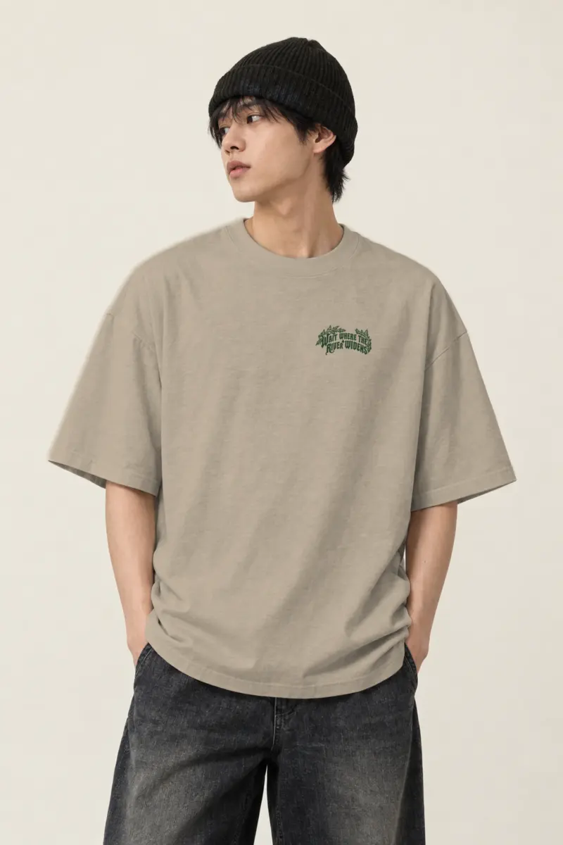 "Wait Where the River Widens" Men's Oversized Heavyweight Crewneck T-Shirt