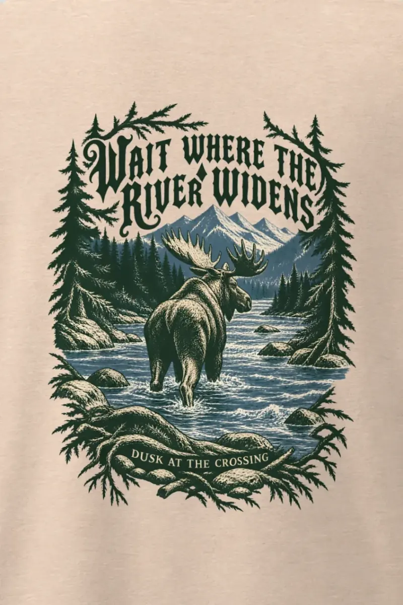 "Wait Where the River Widens" Men’s Oversized Heavyweight Crewneck T-Shirt - the graphic up close