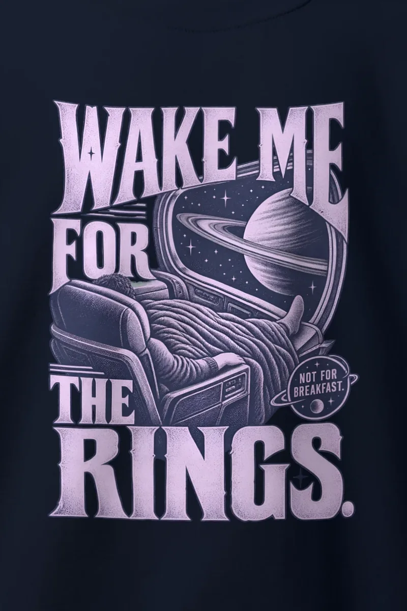 "WAKE ME FOR THE RINGS." Heavy Blend Unisex Crewneck Sweatshirt - the graphic up close