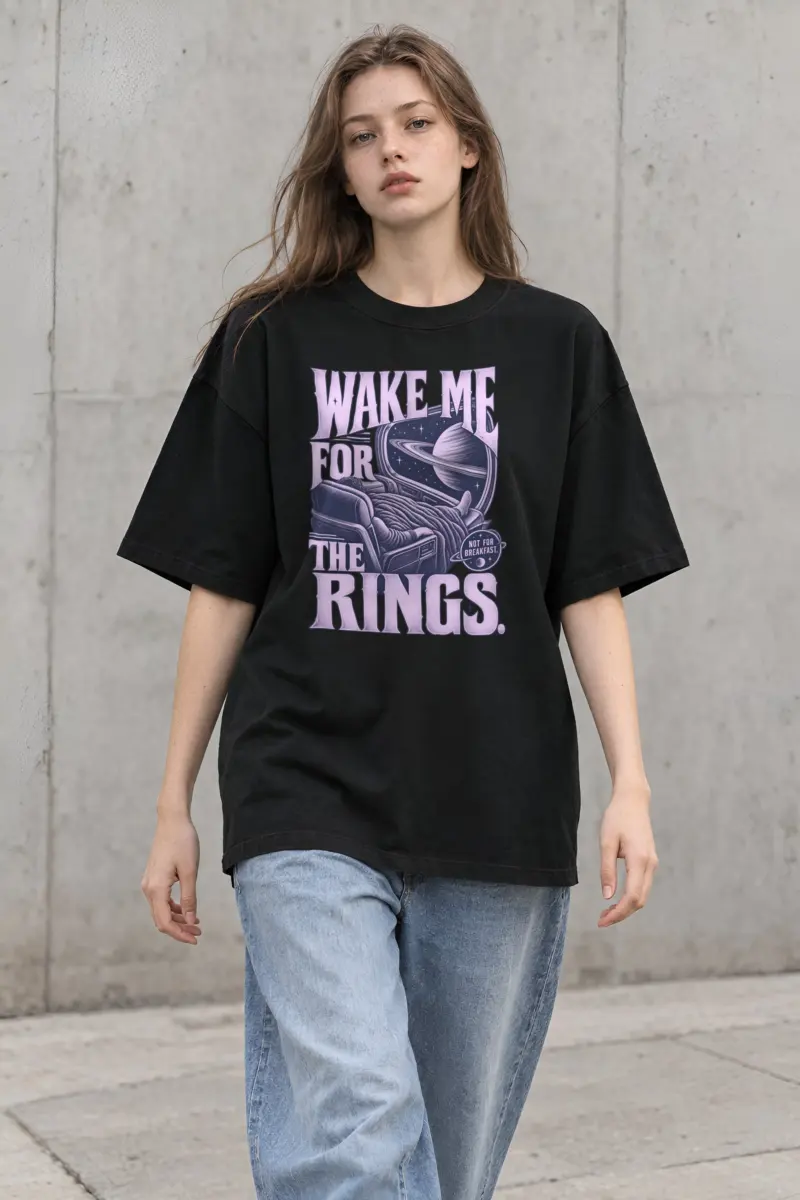 "Wake Me For The Rings" Unisex Oversized Heavyweight Crewneck T-Shirt
