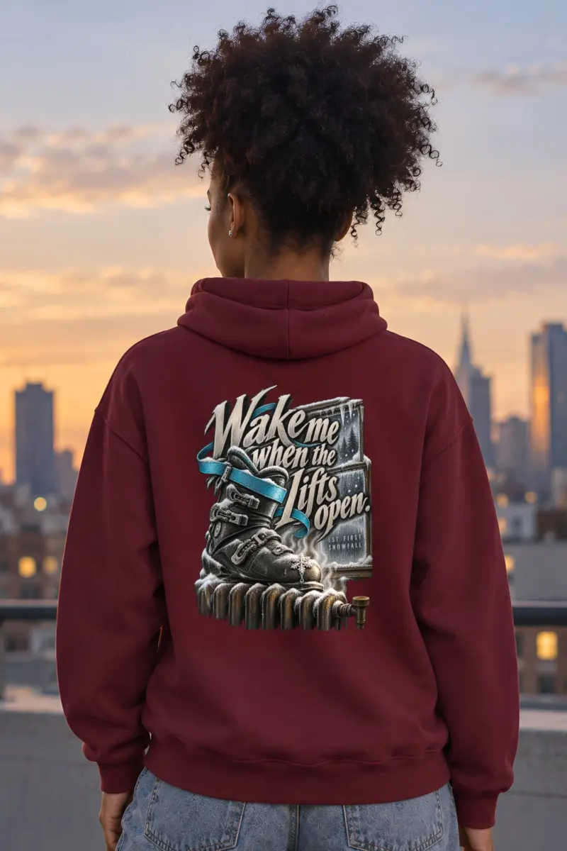 “Wake Me When the Lifts Open” Unisex Pullover Hoodie