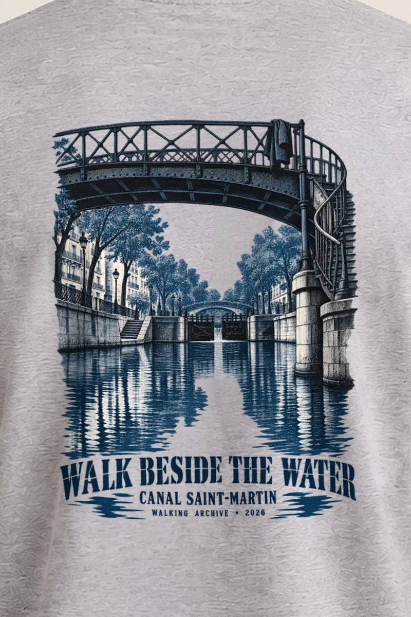 "Walk Beside the Water" Heavyweight Unisex Crewneck T-shirt - the graphic up close