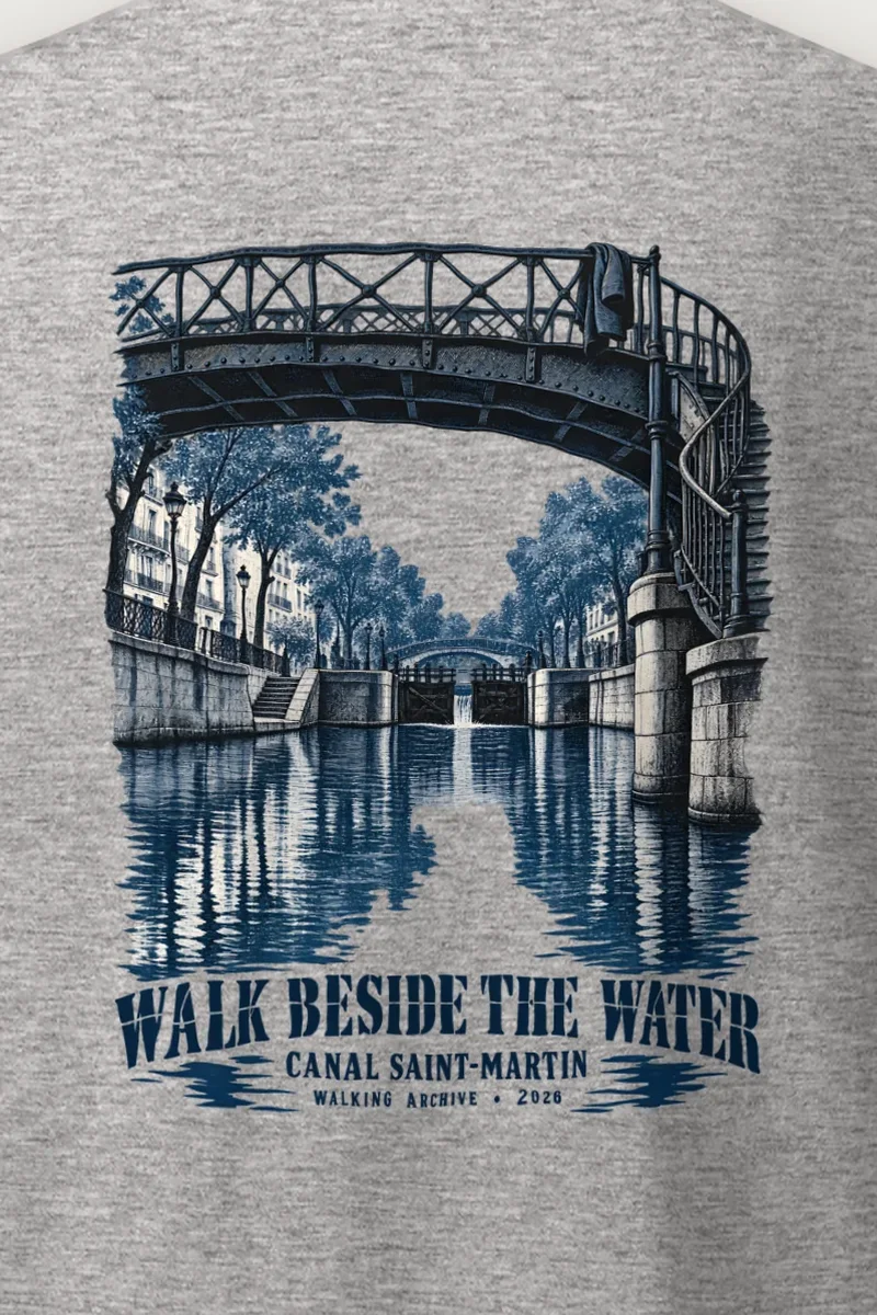 "Walk Beside the Water" Heavyweight Unisex Crewneck T-shirt - the graphic up close