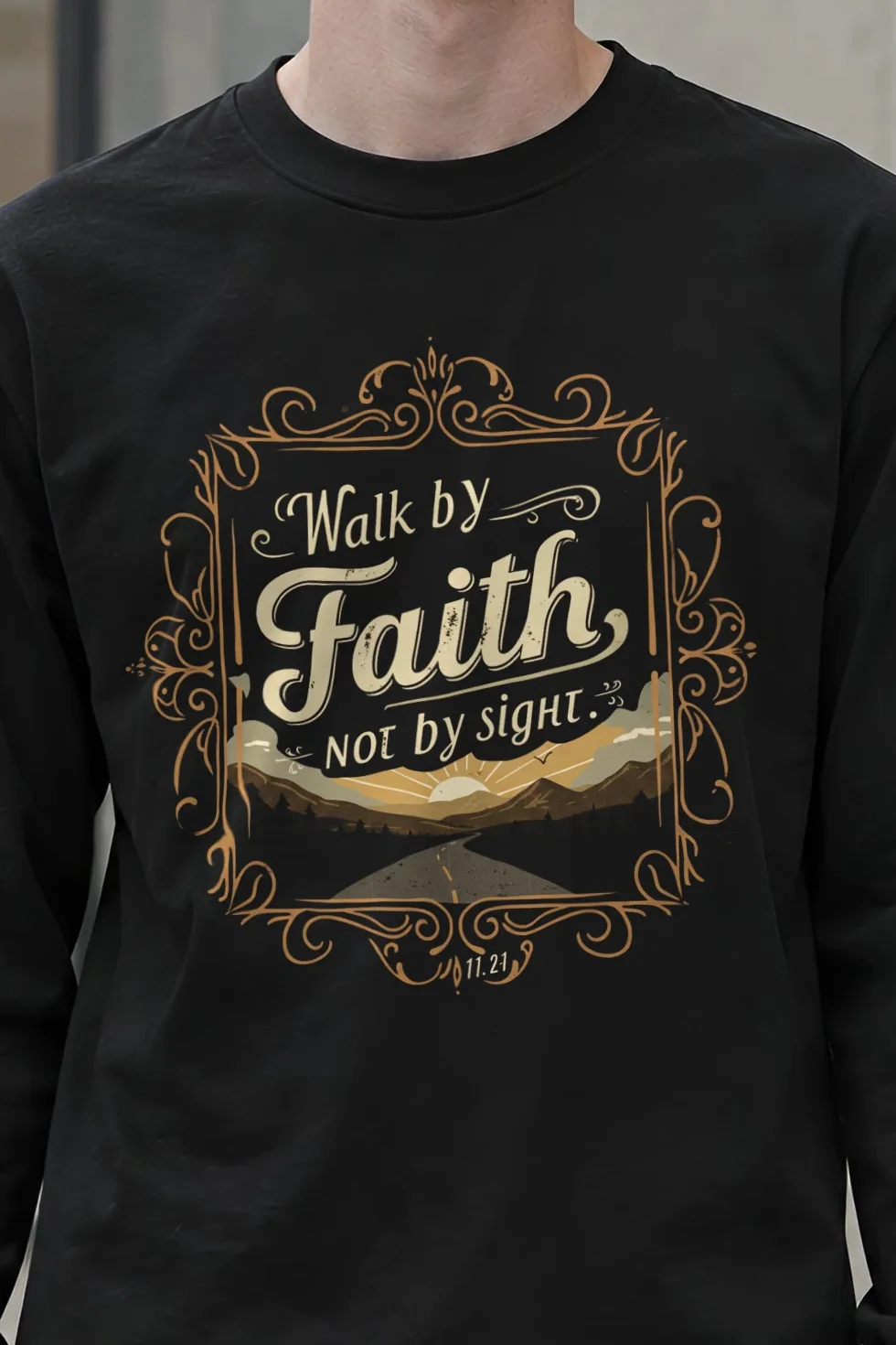 "Walk By Faith" Unisex Longsleeve T-shirt - the graphic up close