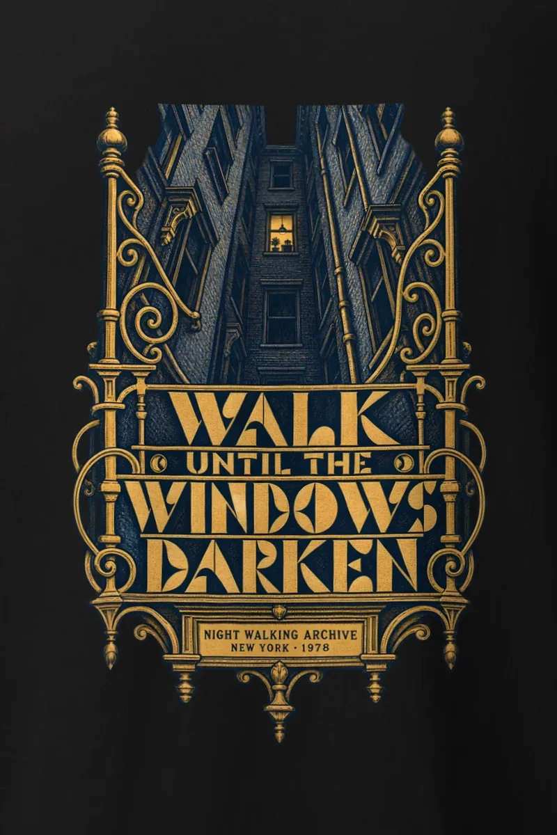 "Walk Until the Windows Darken" Heavyweight Unisex Crewneck T-shirt - the graphic up close
