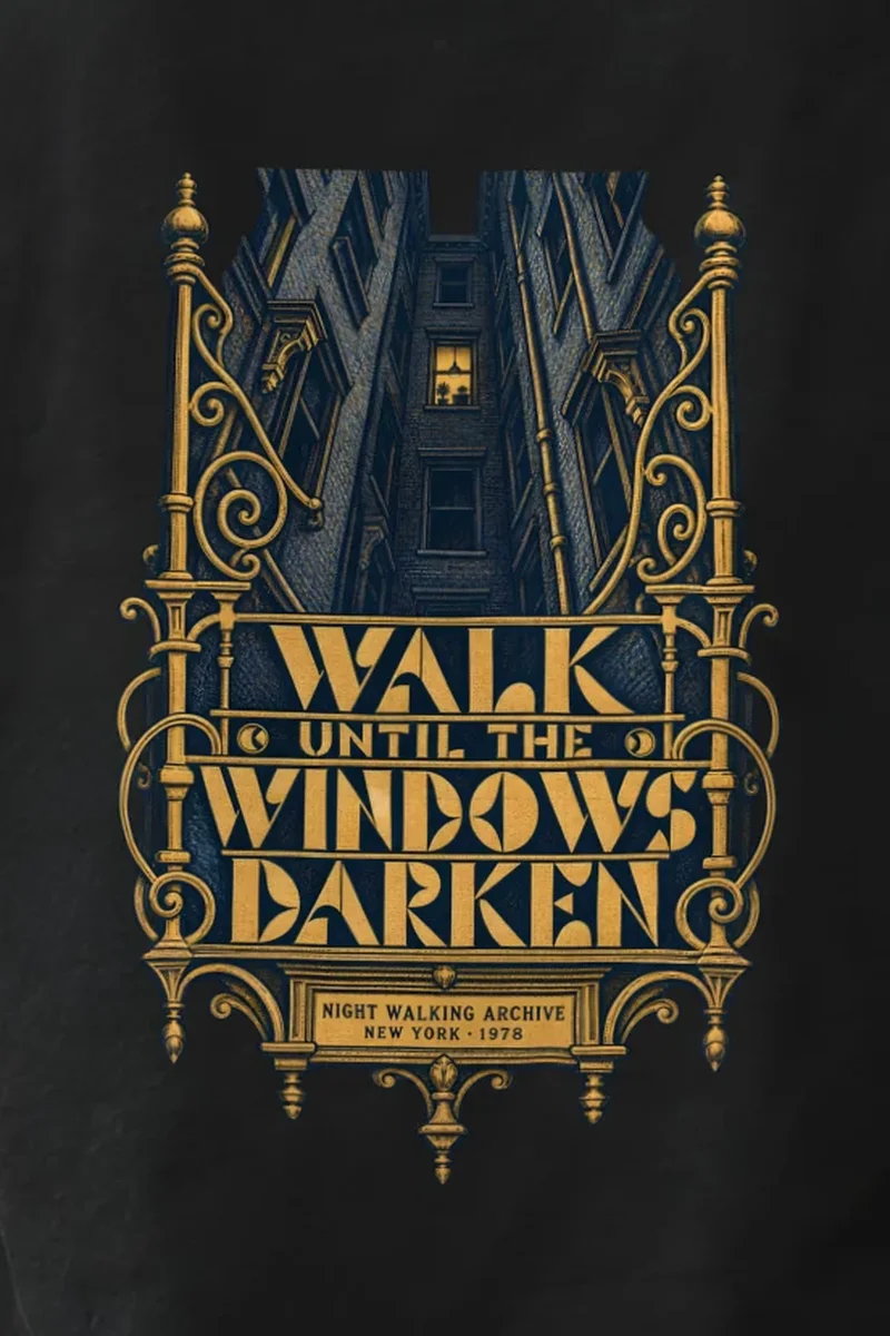 "Walk Until the Windows Darken" Heavyweight Unisex Crewneck T-shirt - the graphic up close
