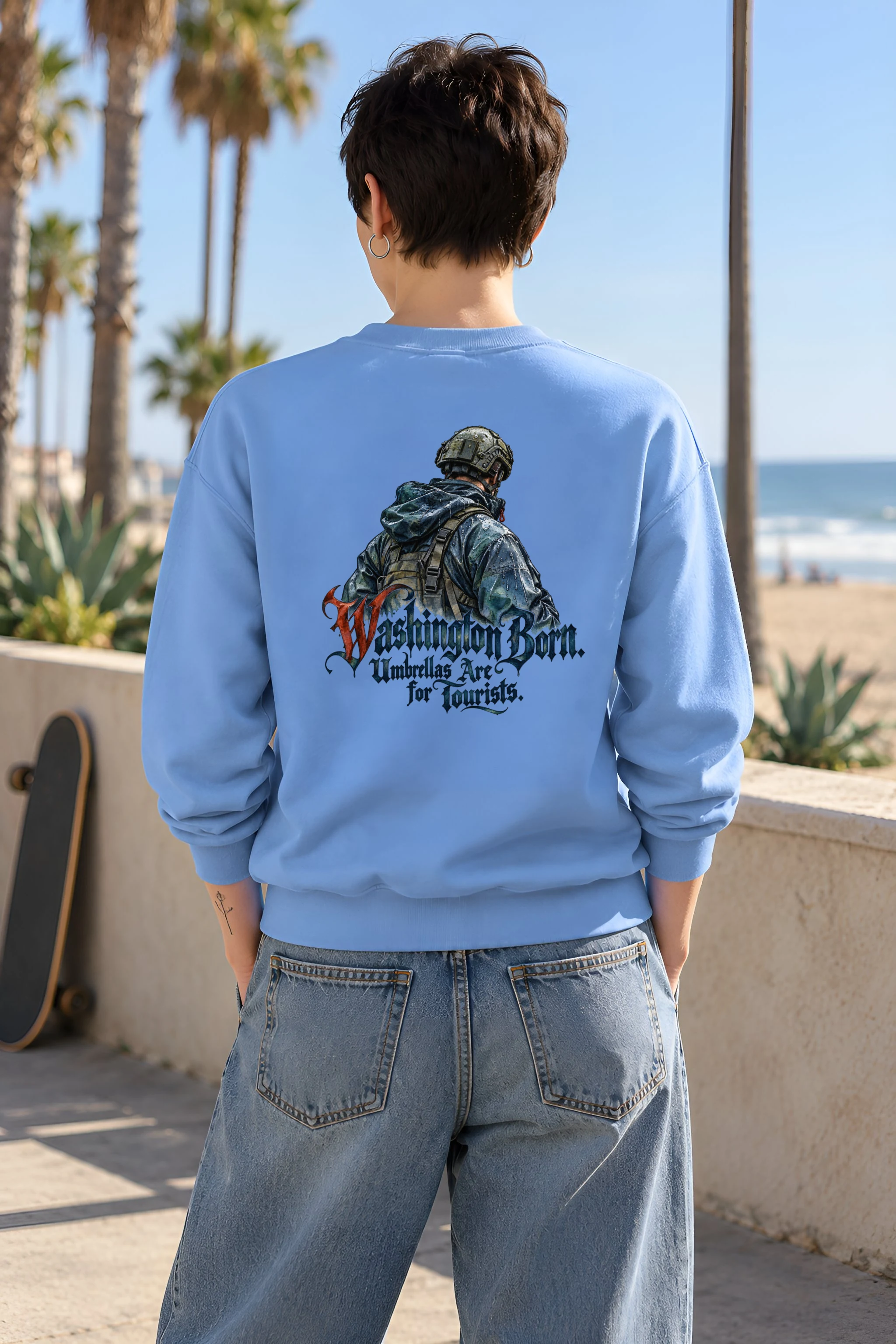 "Washington Born Umbrellas Are for Tourists" Heavy Blend Unisex Crewneck Sweatshirt