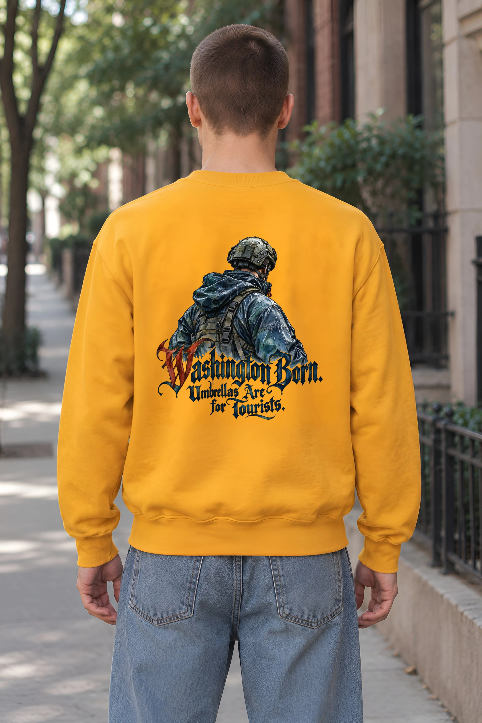 "Washington Born Umbrellas Are for Tourists" Heavy Blend Unisex Crewneck Sweatshirt
