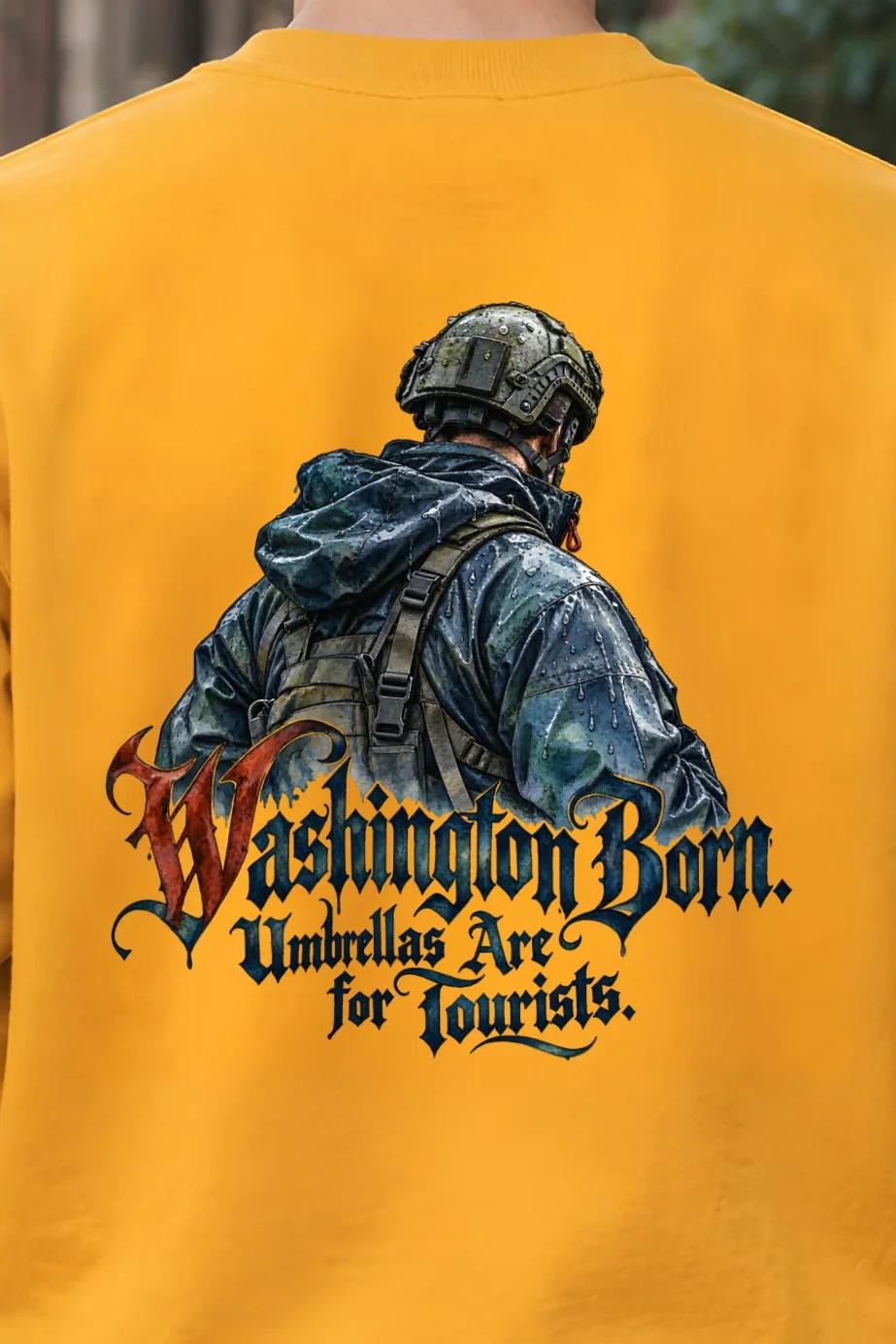 "Washington Born Umbrellas Are for Tourists" Heavy Blend Unisex Crewneck Sweatshirt - the graphic up close