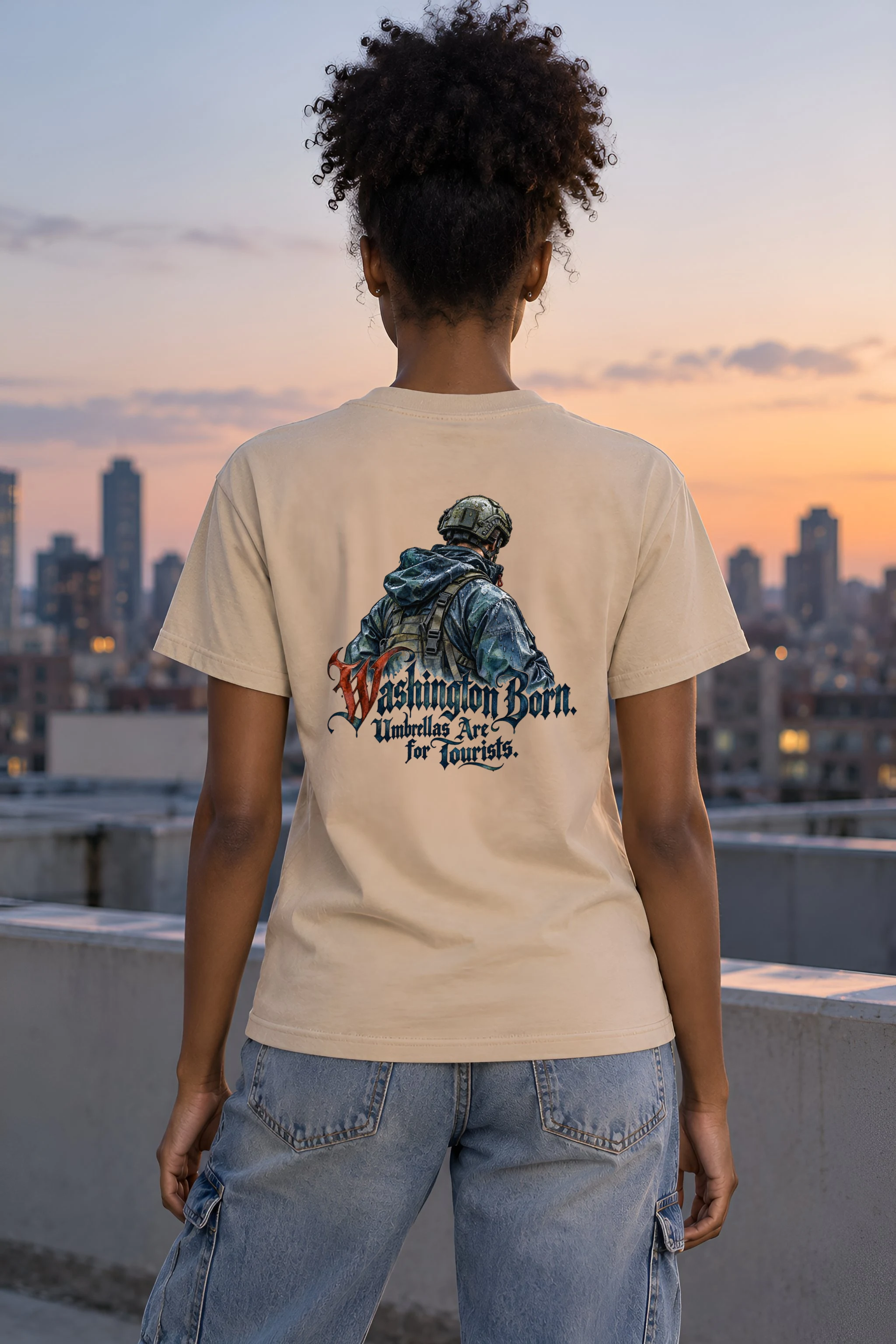"Washington Born Umbrellas Are for Tourists" Heavyweight Unisex Crewneck T-shirt