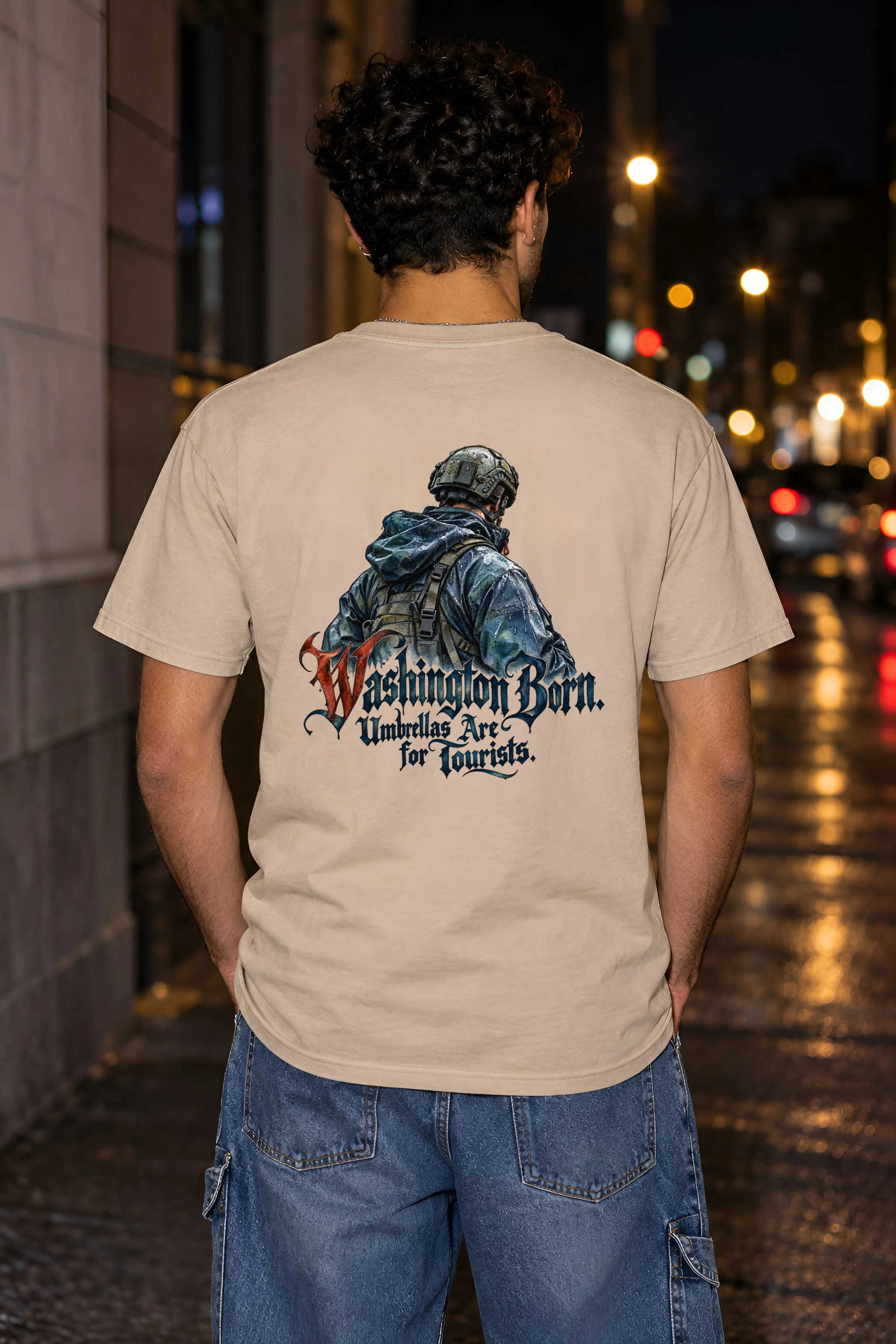 "Washington Born Umbrellas Are for Tourists" Heavyweight Unisex Crewneck T-shirt