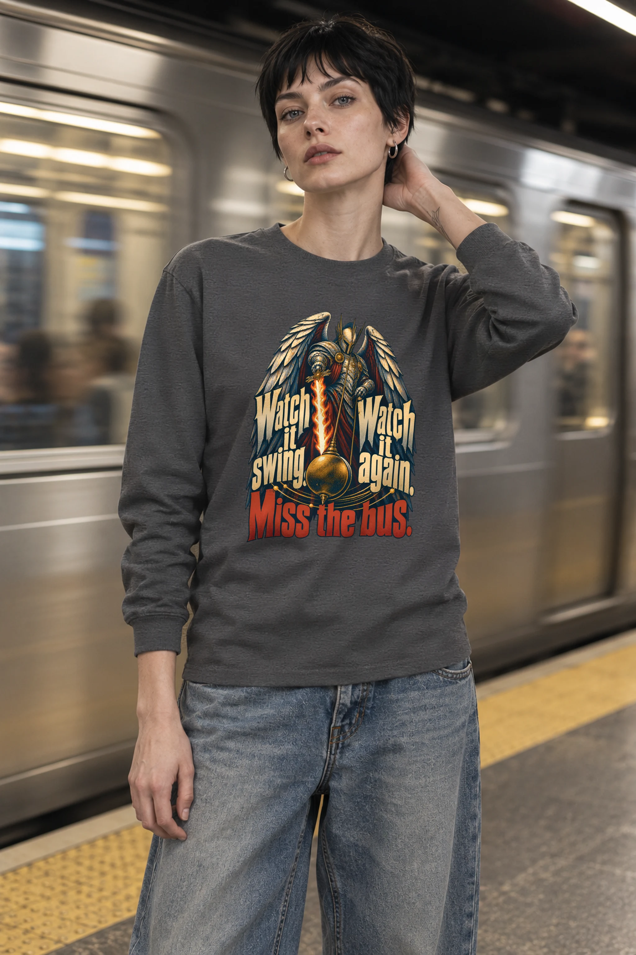 "Watch It Swing, Miss the Bus" Unisex Longsleeve T-shirt