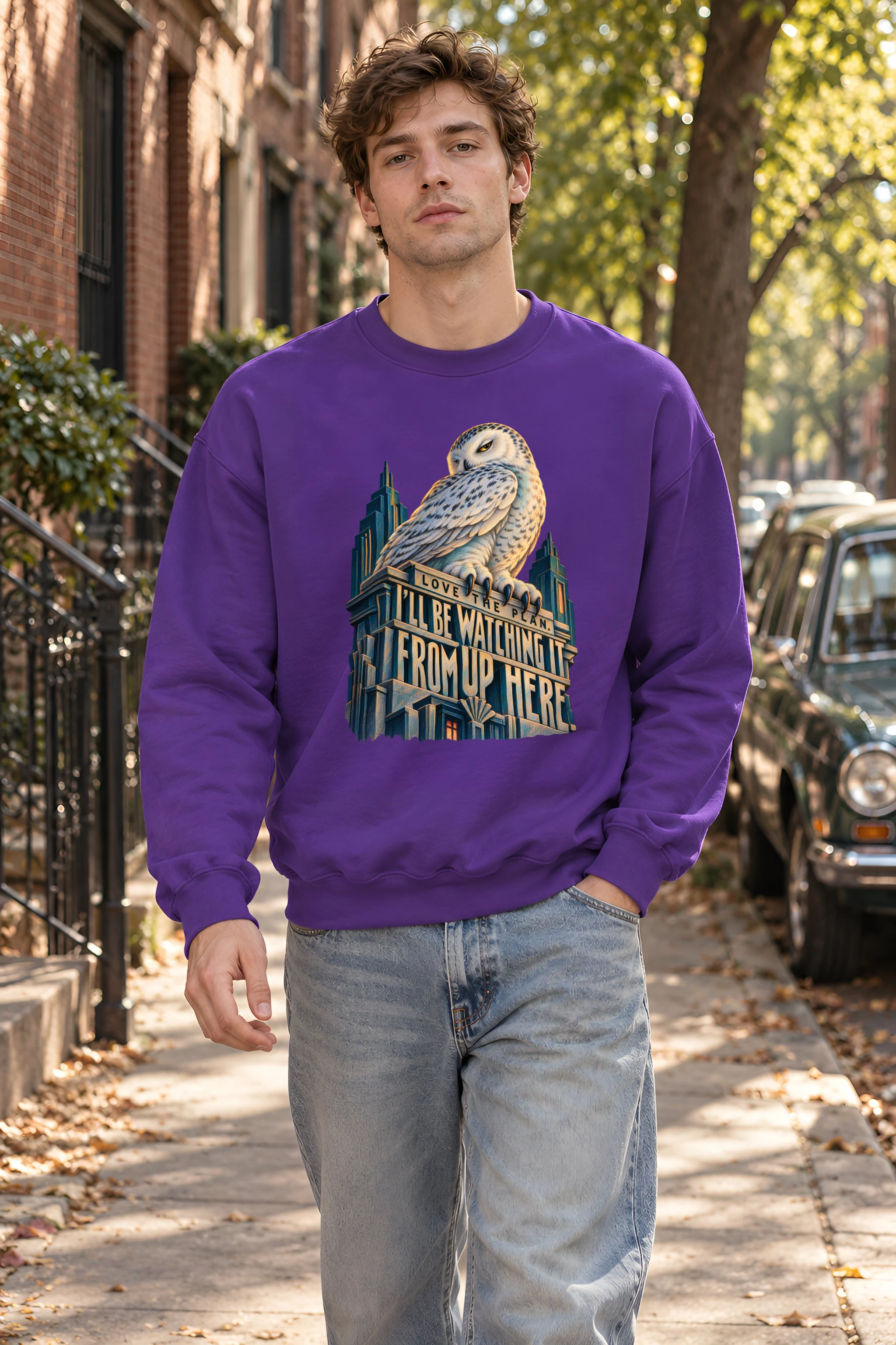 "Watching From Up Here Owl" Unisex Crewneck Sweatshirt
