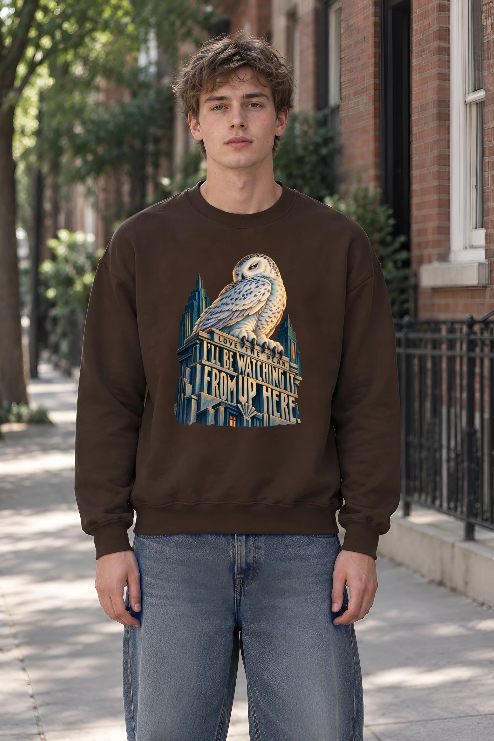 "Watching From Up Here Owl" Unisex Crewneck Sweatshirt