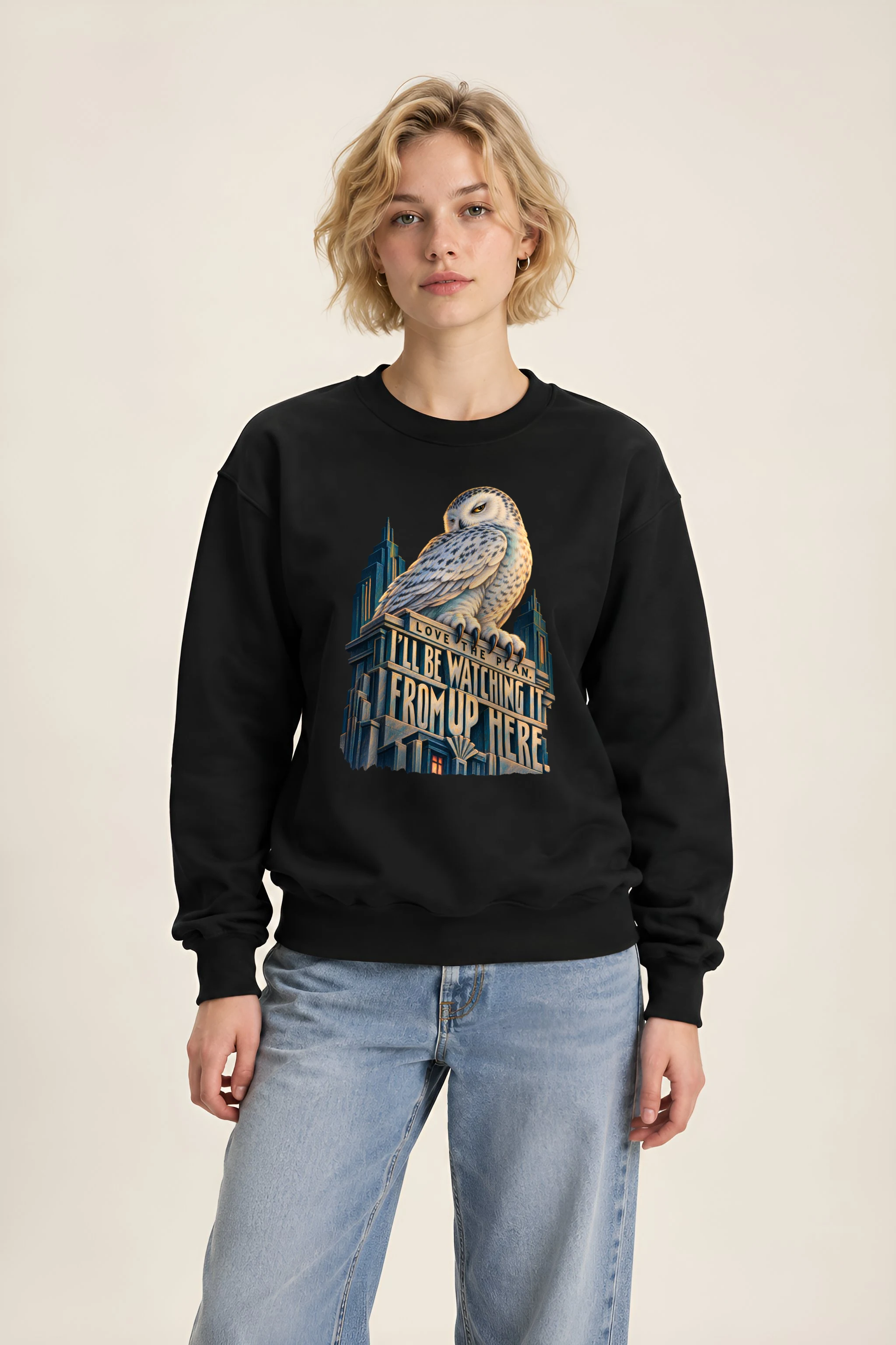 "Watching From Up Here Owl" Unisex Crewneck Sweatshirt