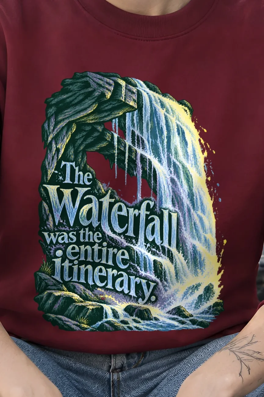 "Waterfall Itinerary" Unisex Crewneck Sweatshirt - the graphic up close