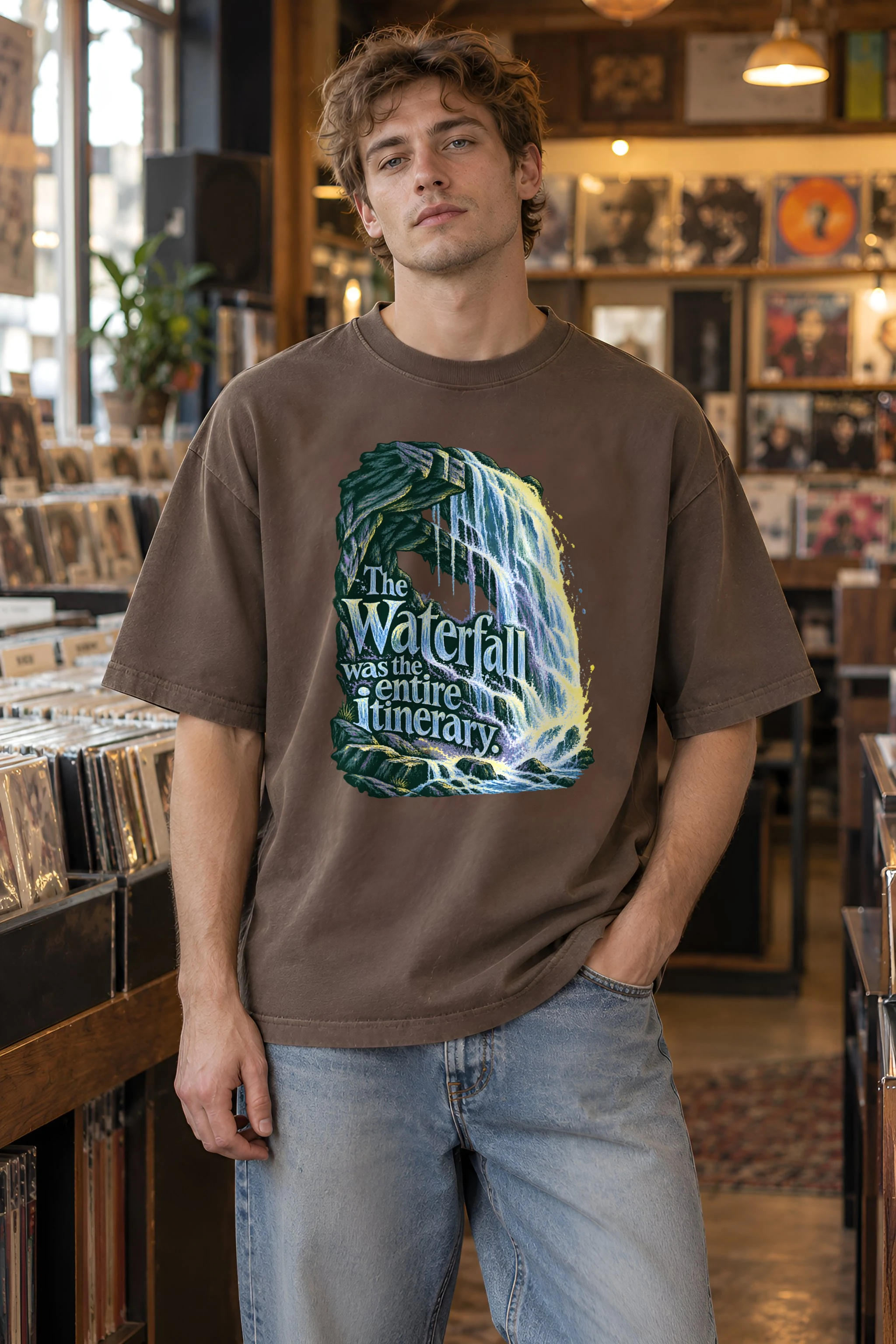 "Waterfall Itinerary" Unisex Oversized Heavyweight Crewneck T-Shirt