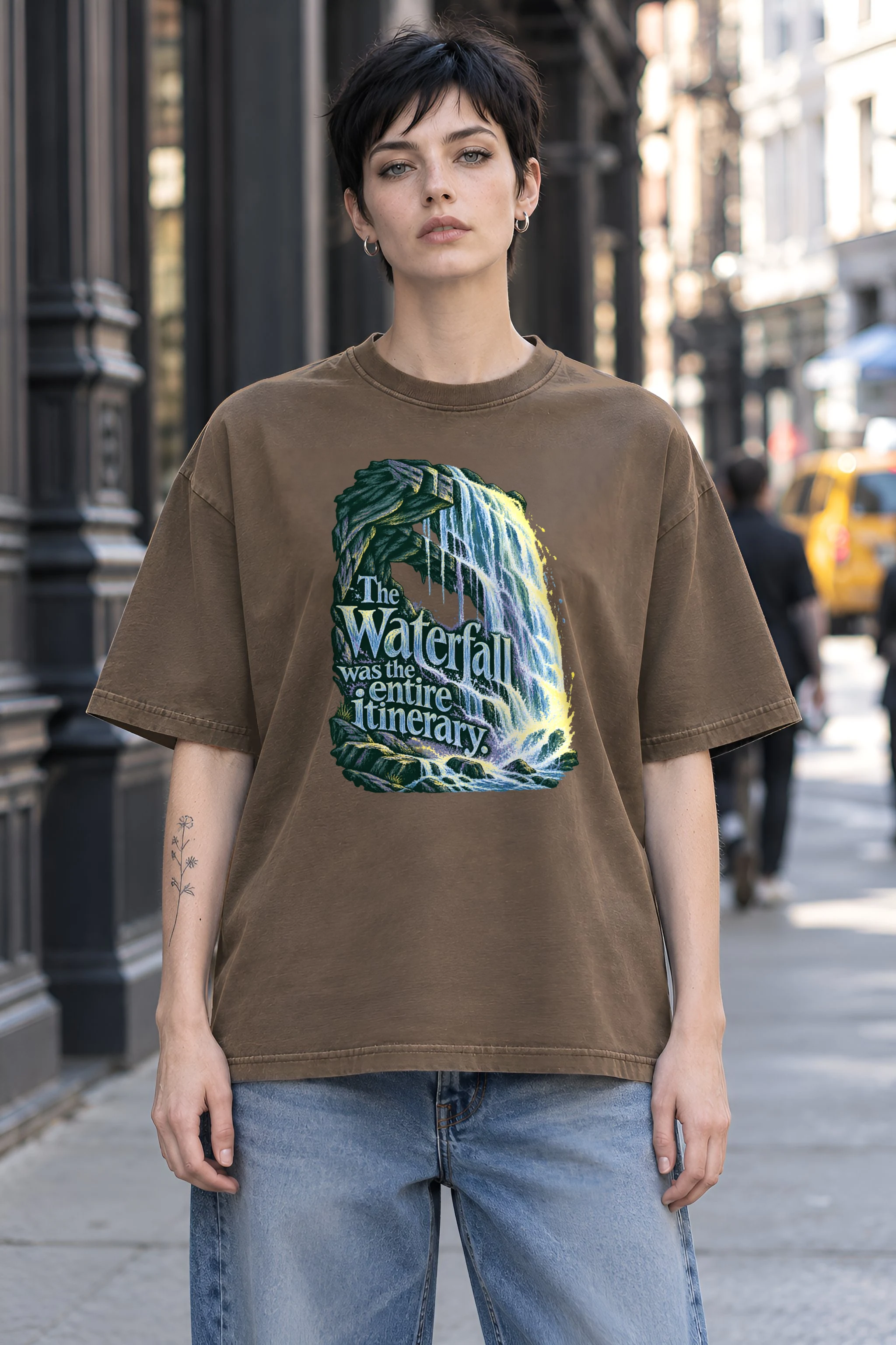 "Waterfall Itinerary" Unisex Oversized Heavyweight Crewneck T-Shirt