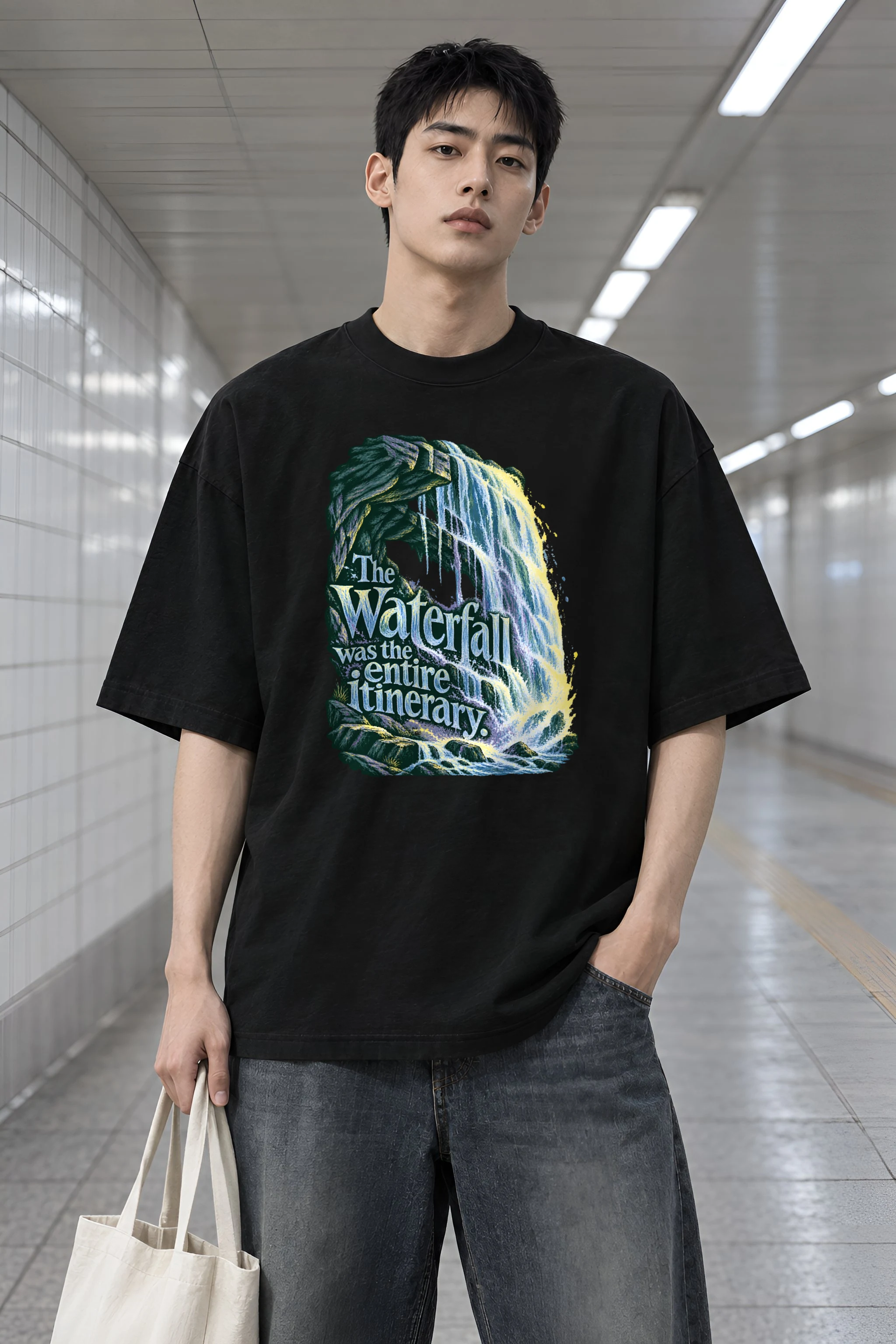 "Waterfall Itinerary" Unisex Oversized Heavyweight Crewneck T-Shirt