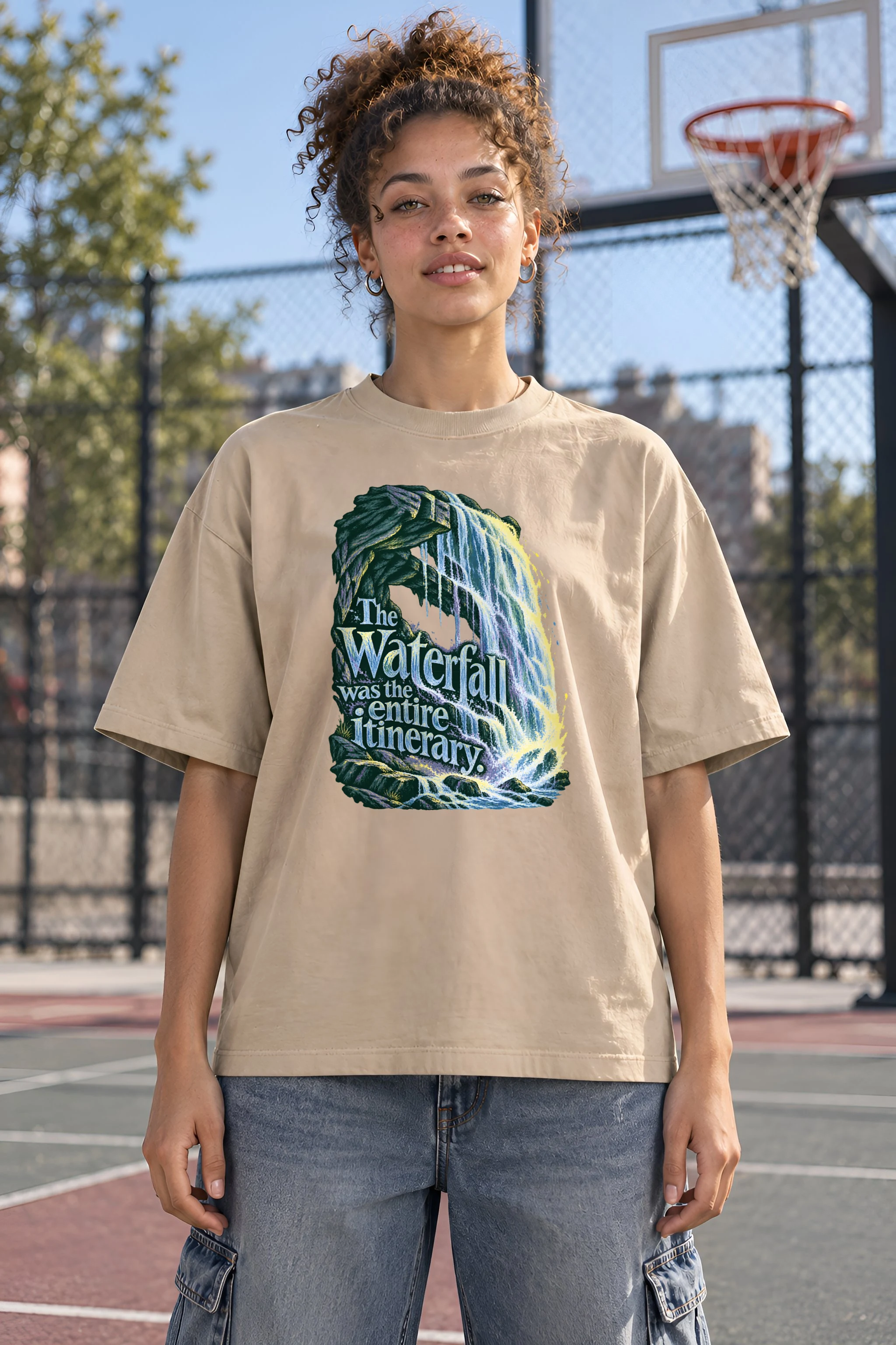 "Waterfall Itinerary" Unisex Oversized Heavyweight Crewneck T-Shirt
