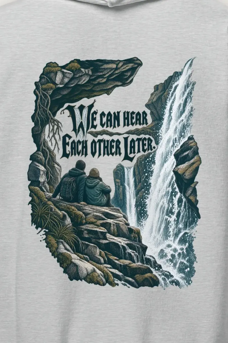 "Waterfall Ledge Companions" Heavy Blend Unisex Pullover Hoodie - the graphic up close