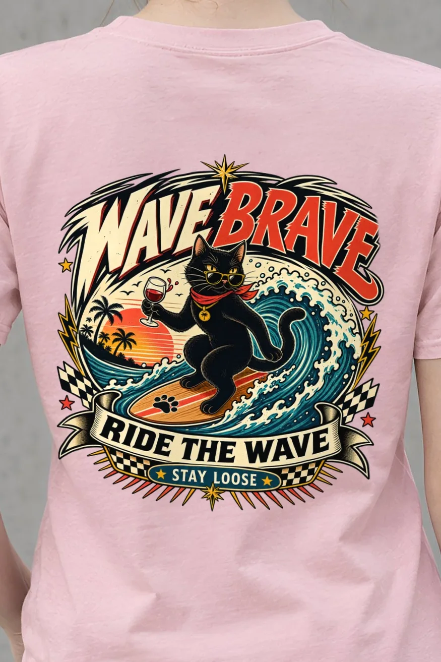 "Wave Brave" Heavyweight Unisex Crewneck T-shirt - the graphic up close