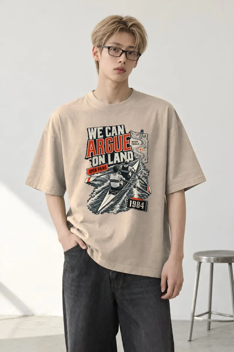 "We Can Argue River Trials" Men's Oversized Heavyweight Crewneck T-Shirt