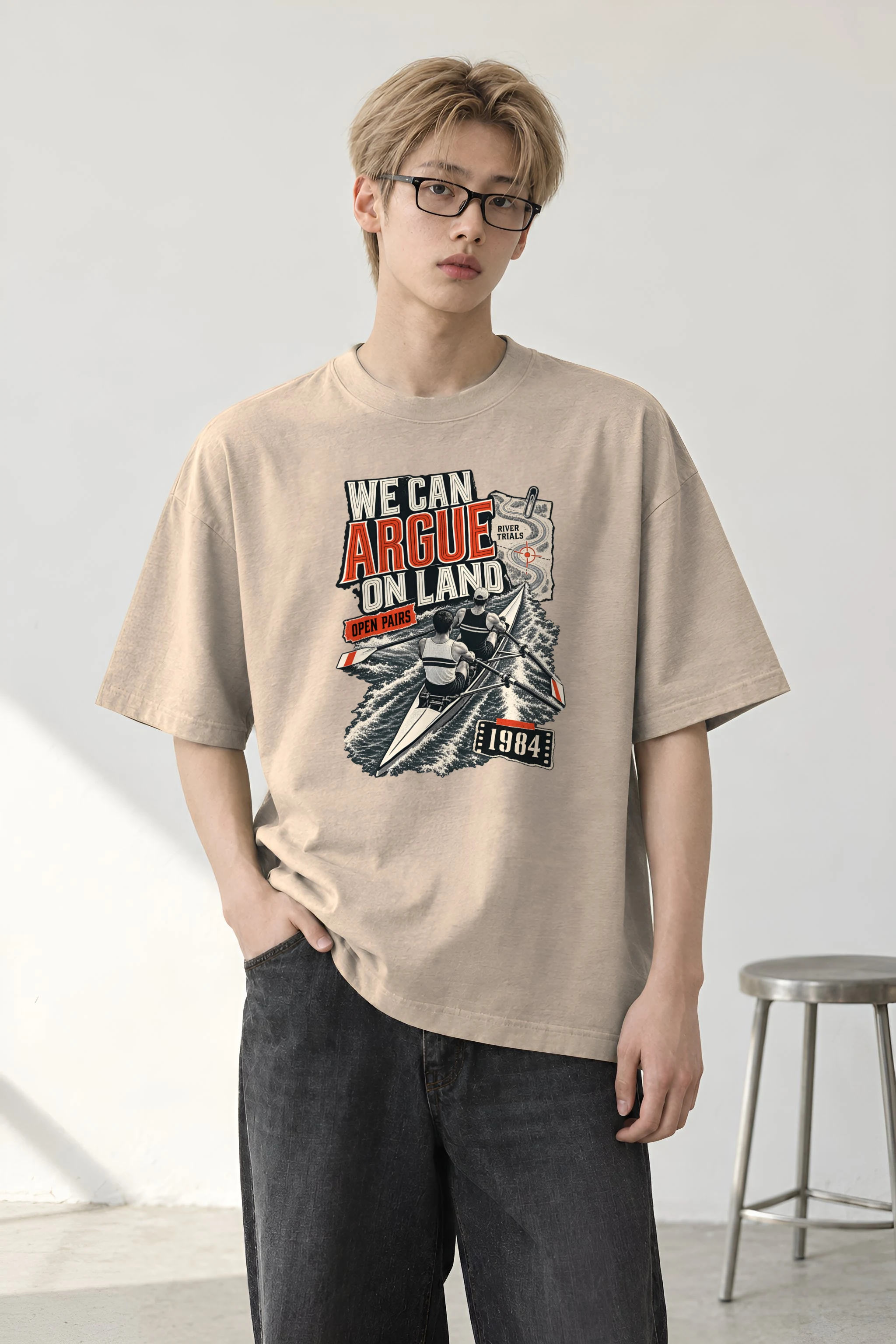 "We Can Argue River Trials" Men's Oversized Heavyweight Crewneck T-Shirt