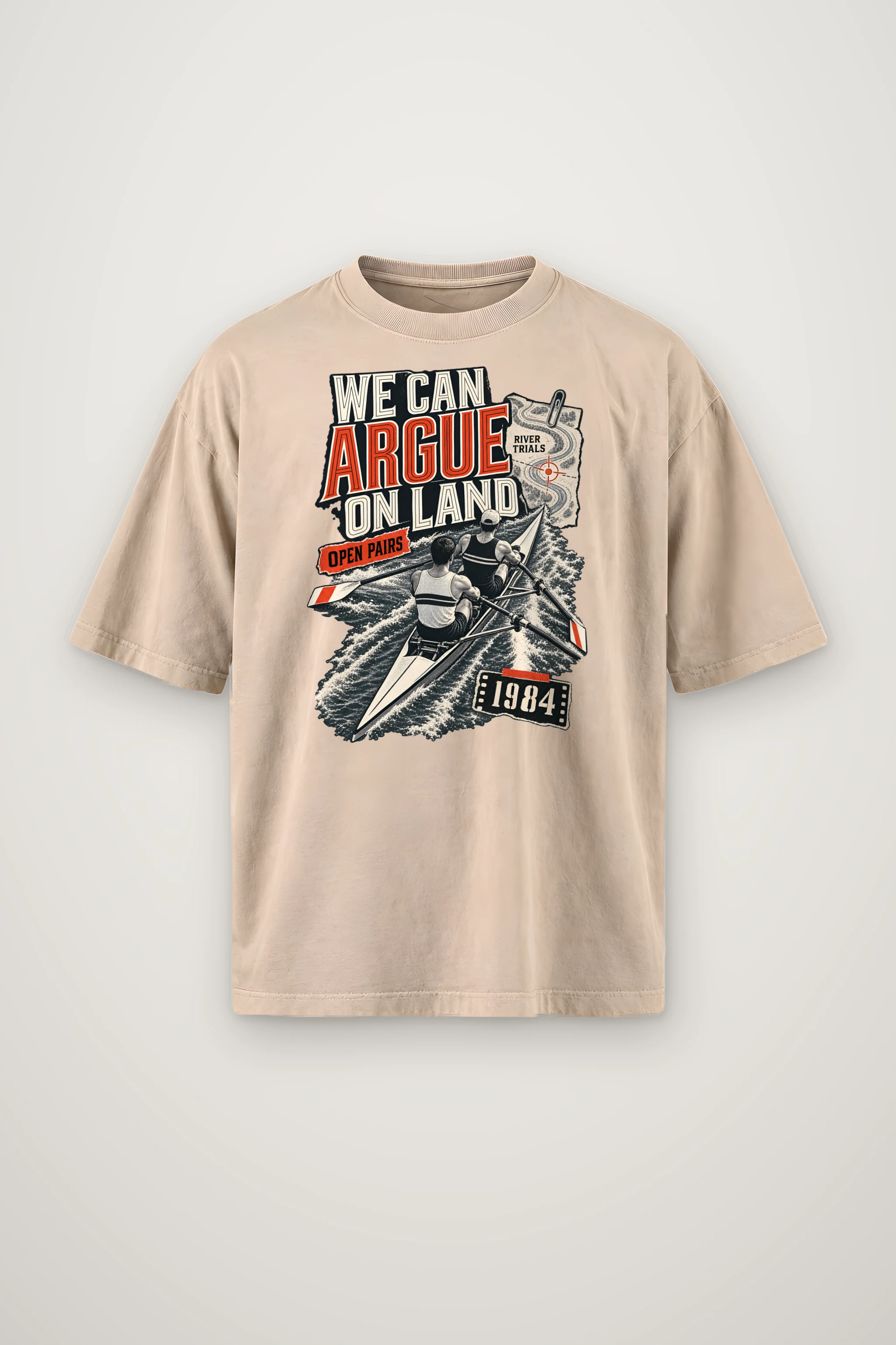 "We Can Argue River Trials" Men's Oversized Heavyweight Crewneck T-Shirt