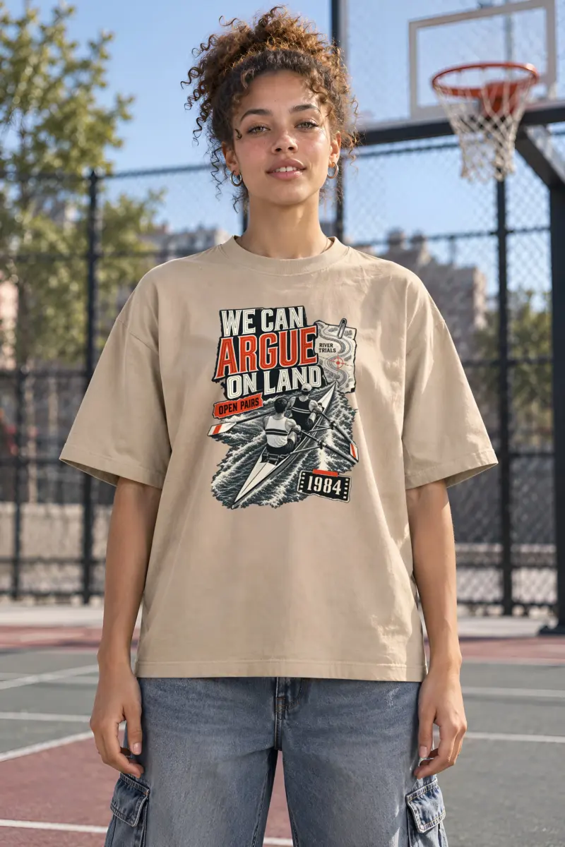 "We Can Argue River Trials" Unisex Oversized Heavyweight Crewneck T-Shirt