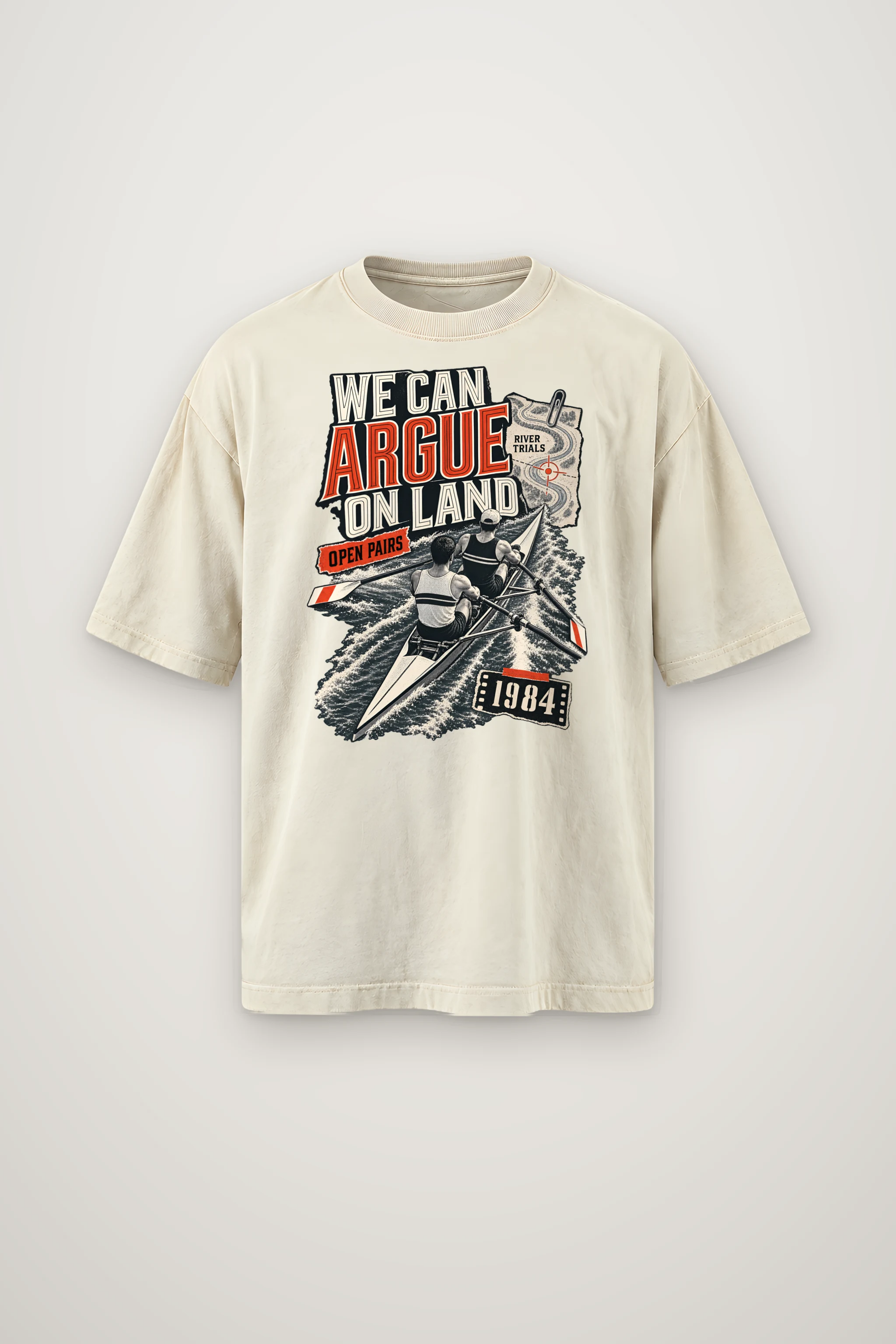 "We Can Argue River Trials" Men's Oversized Heavyweight Crewneck T-Shirt