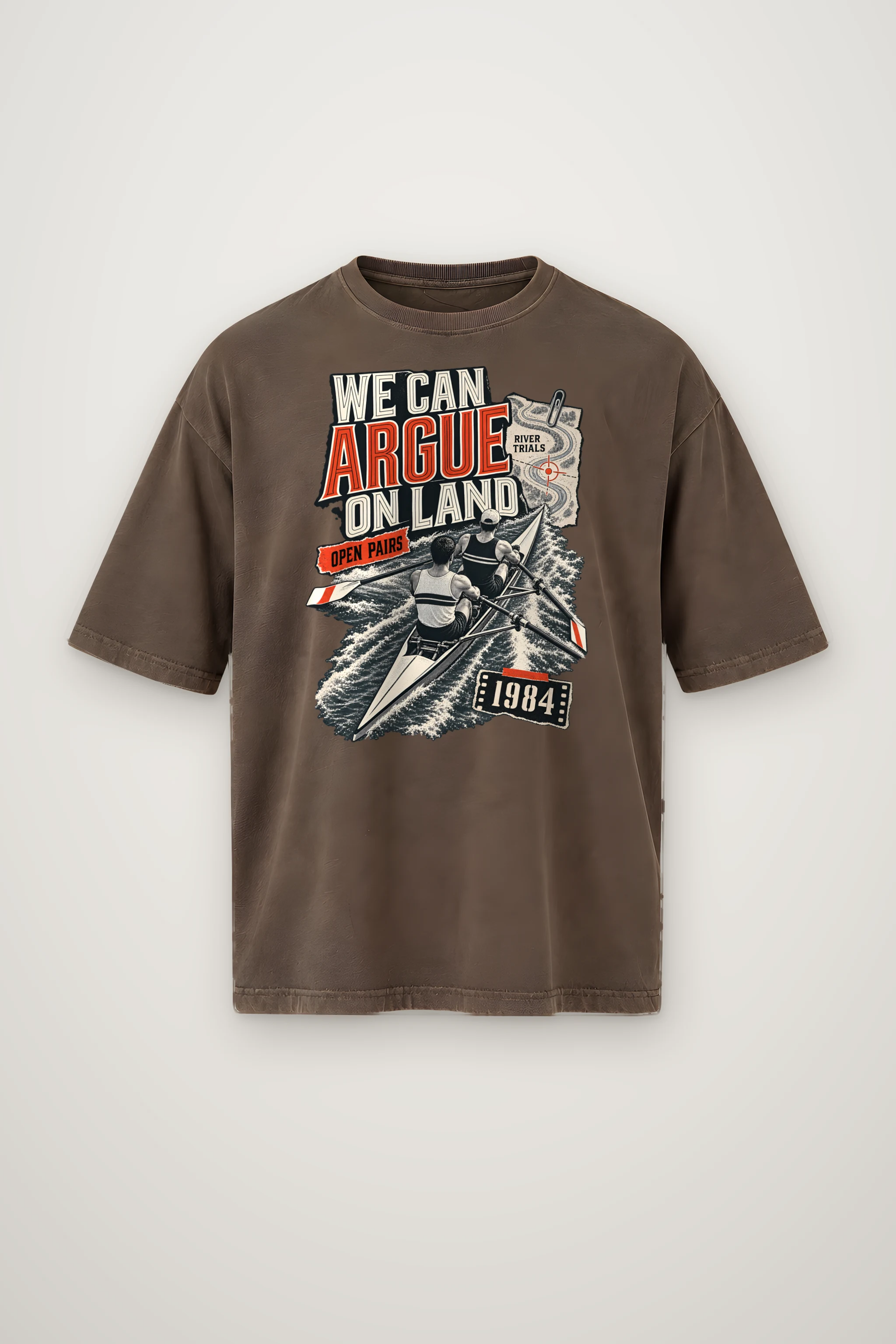 "We Can Argue River Trials" Men's Oversized Heavyweight Crewneck T-Shirt