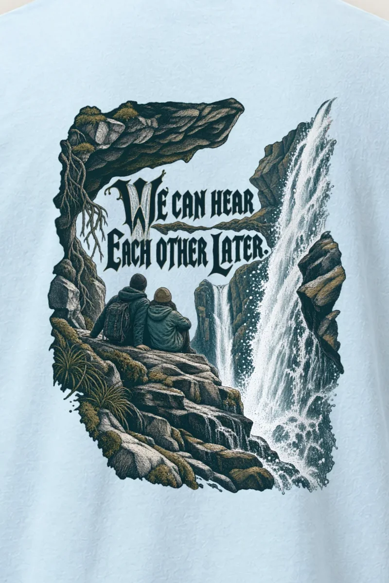 "We Can Hear Each Other Later" Heavyweight Unisex Crewneck T-shirt - the graphic up close