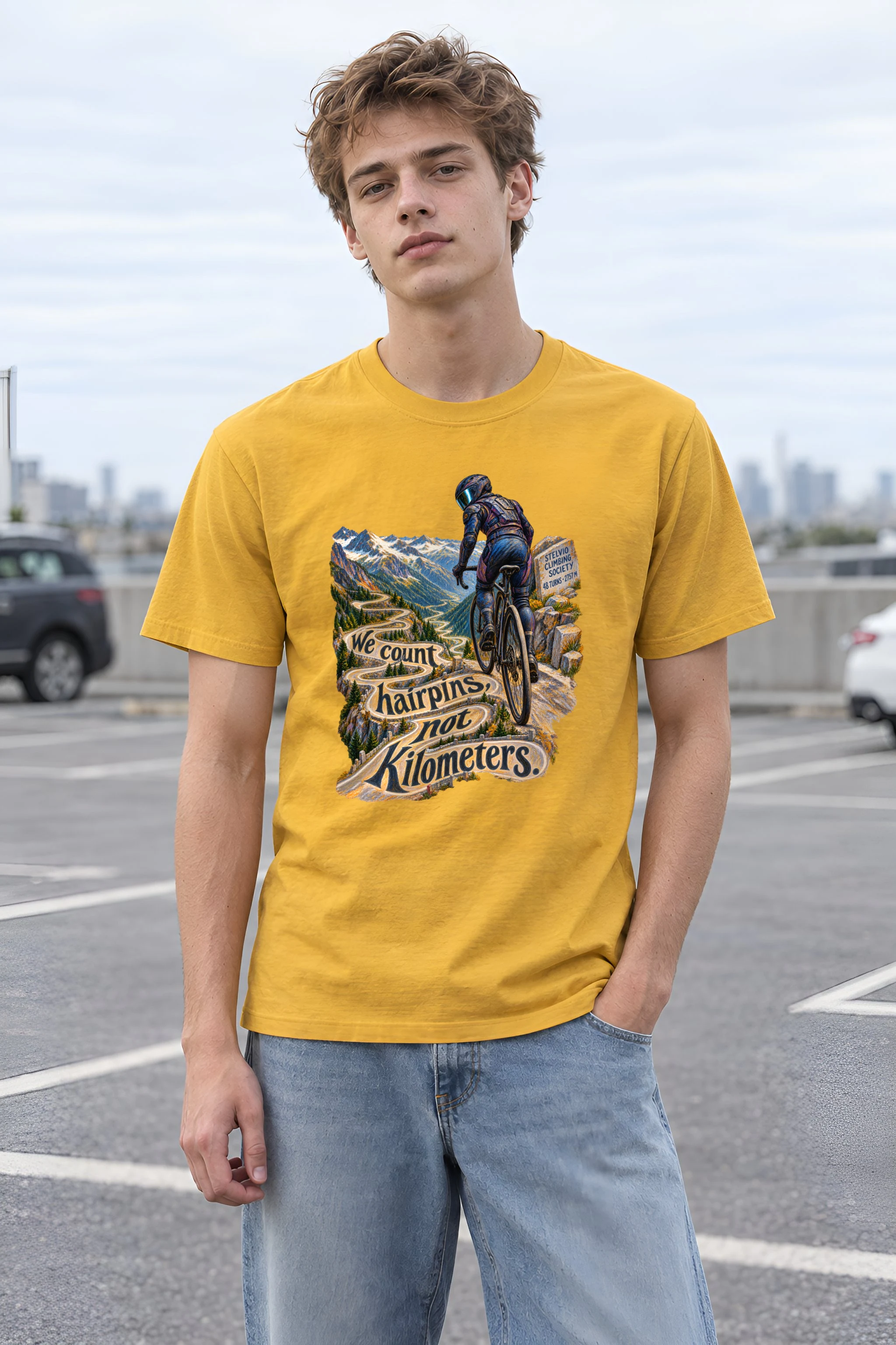 "We Count Hairpins, Not Kilometers" Heavyweight Unisex Crewneck T-shirt