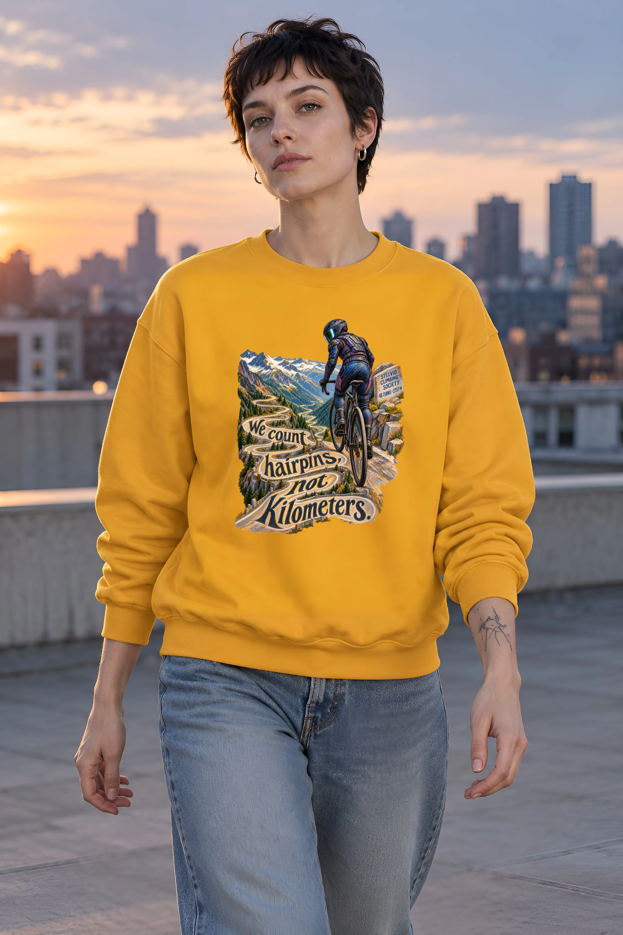"We Count Hairpins, Not Kilometers" Unisex Crewneck Sweatshirt