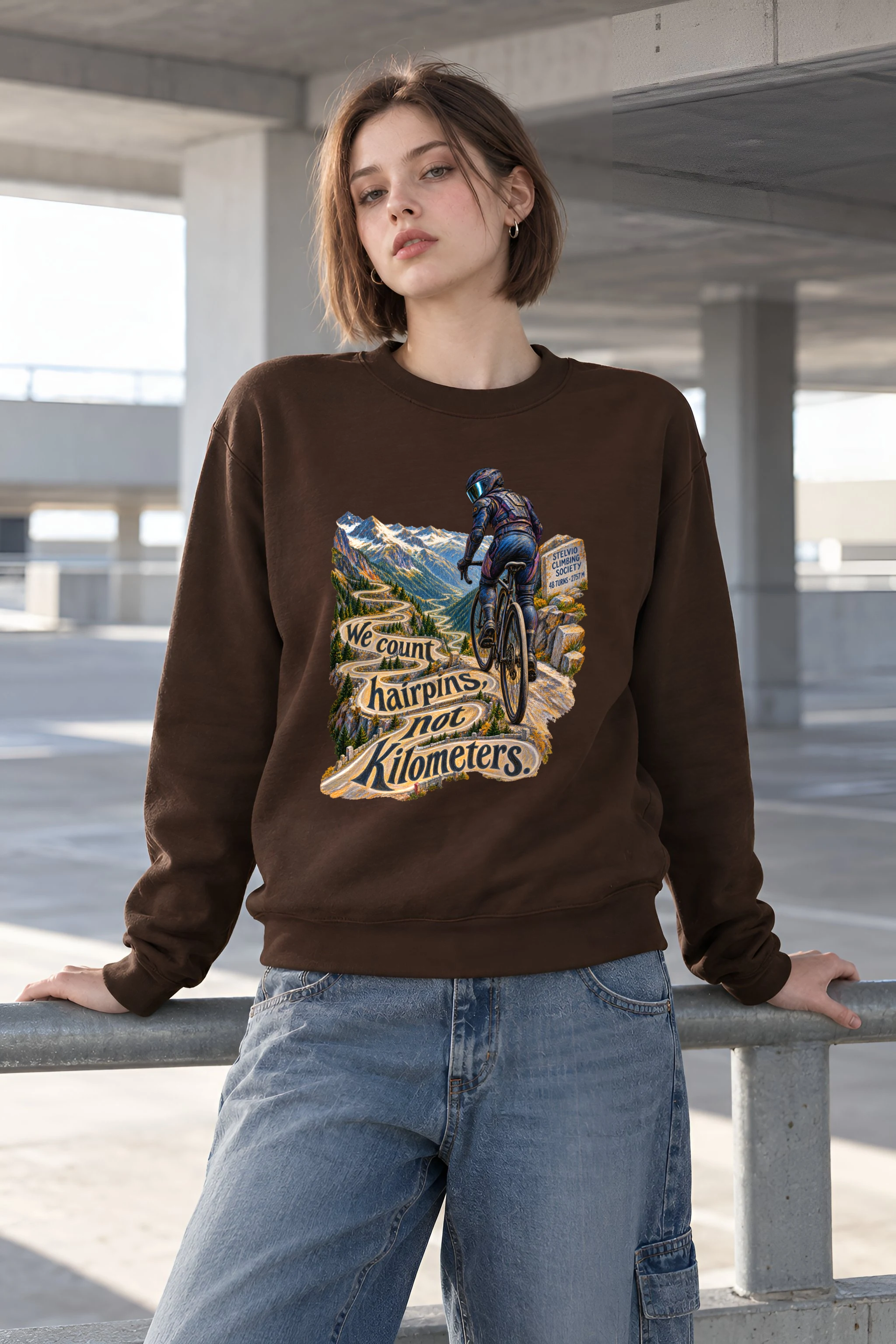 "We Count Hairpins, Not Kilometers" Unisex Crewneck Sweatshirt